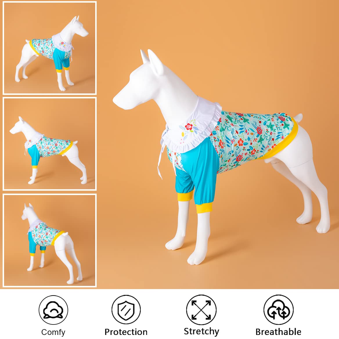 LovinPet Dog Shirts for Large Dogs - Breathable Stretchy Fabric with Floral Print & Green Stitching | XXL Pitbull Clothes for Wound Care & Comfort | Perfect for Daily Wear, Vet Visits, and Photo Shoots