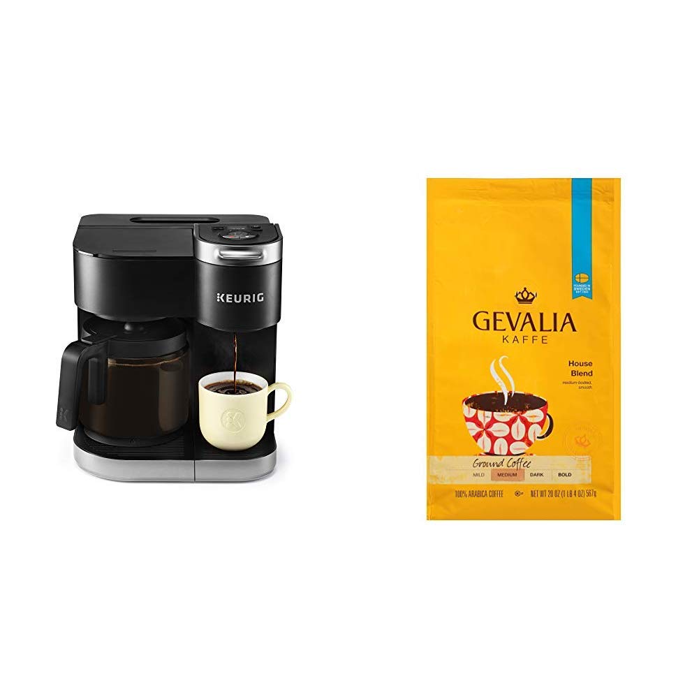 Keurig K-Duo Coffee Maker Single Serve & Carafe Brewer with Gevalia House Blend 20 oz Ground Coffee Bag - Perfect for Home, Office & Entertaining