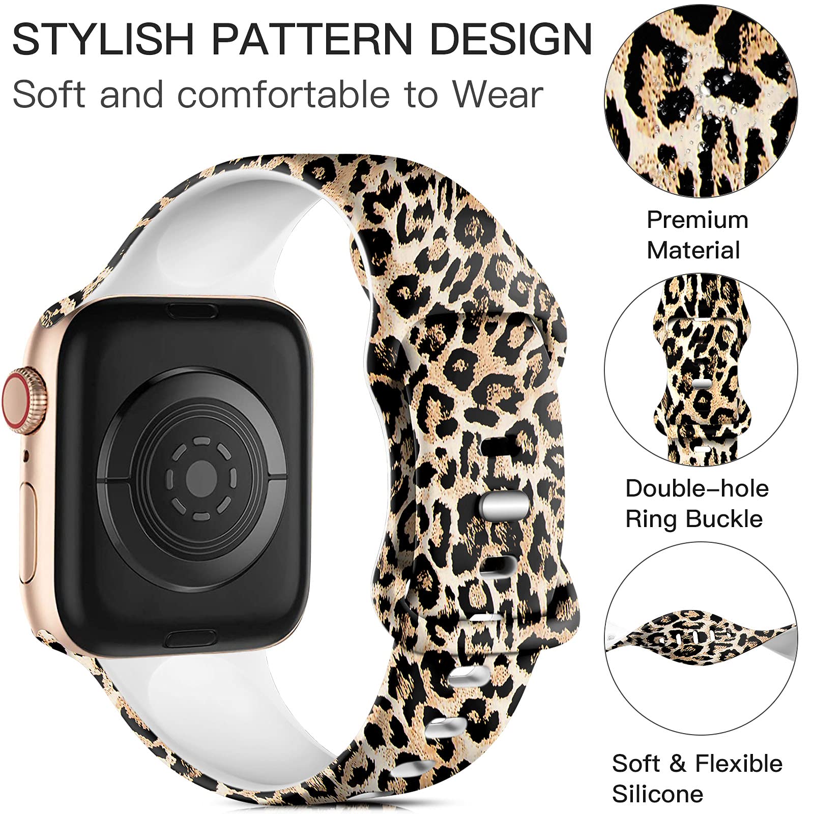 Lerobo Cheetah Print Silicone Band Compatible with Apple Watch 38mm 40mm 41mm - for iWatch Series SE/9/8/7/6/5/4/3/2/1 - Leopard Pattern Sport Strap for Women & Men - Fade Resistant Soft Comfortable Watchband (S/M) - Perfect for Workouts, Running & Everyday Fashion Accessory