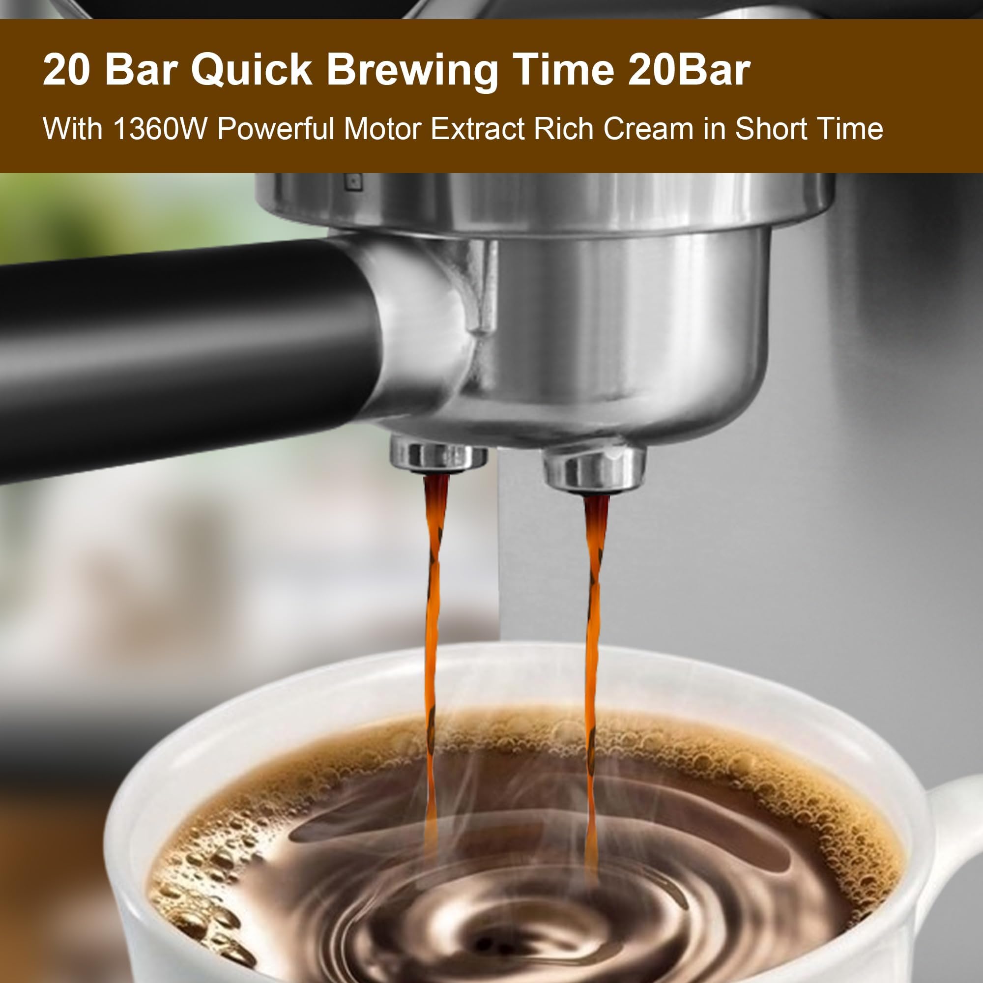 20 Bar Professional Espresso Machine for Home with Milk Frother Wand - Digital Touch Screen Coffee Maker, 30oz Removable Water Tank - Automatic Espresso & Cappuccino Maker for Latte, Americano - Perfect for Kitchen, Office, Coffee Shop & Gifts