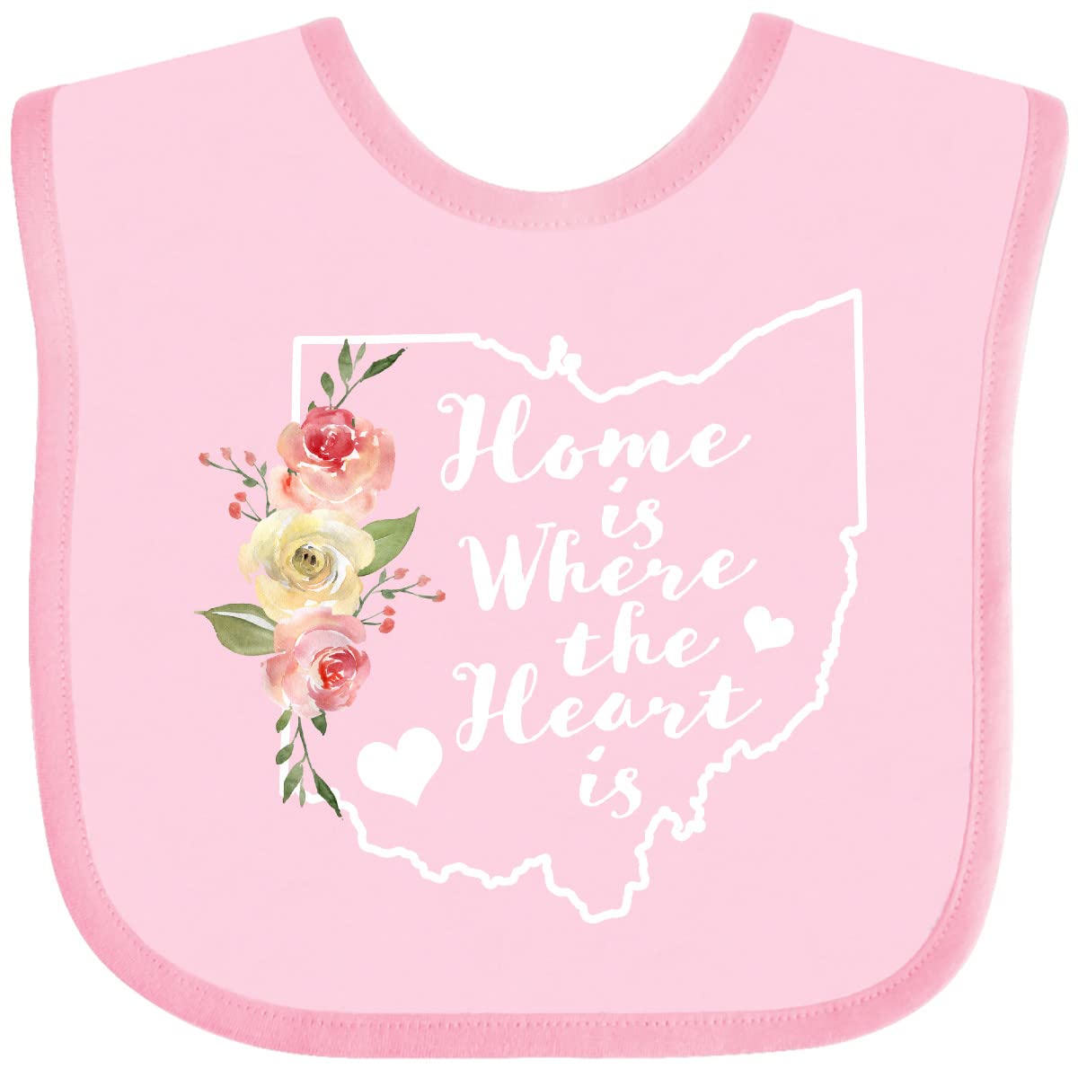 Inktastic Ohio Home Is Where the Heart Is Watercolor Floral Baby Bib - Soft Cotton Drool Bib for Infants, Perfect Gift for New Parents & Baby Showers