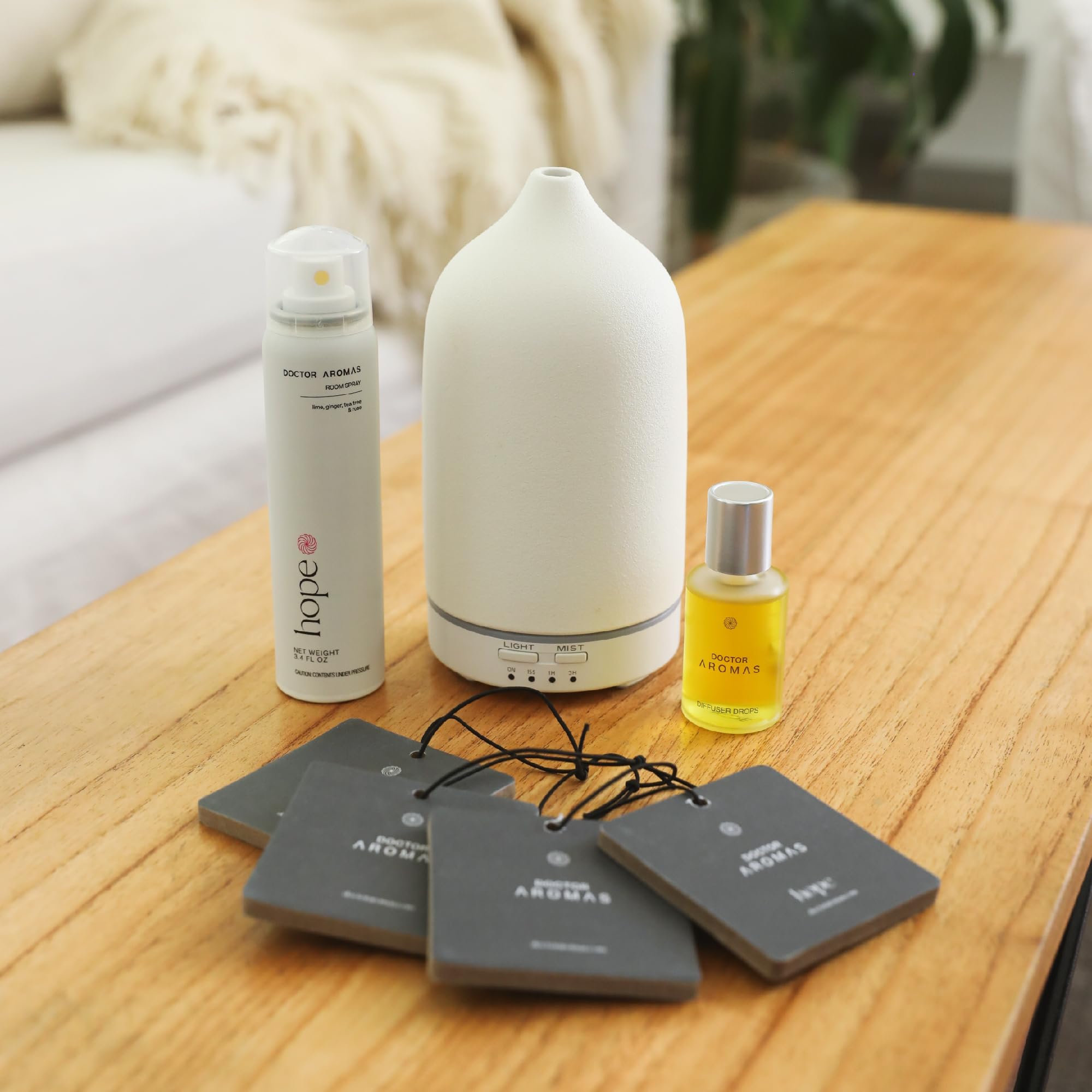 Doctor Aromas Hope Essential Oil Set - Reed Diffuser, Room Spray & 4 Car Fresheners | Natural Aromatherapy Gift for Home, Office & Car | Stress Relief & Air Purifying Scented Decor