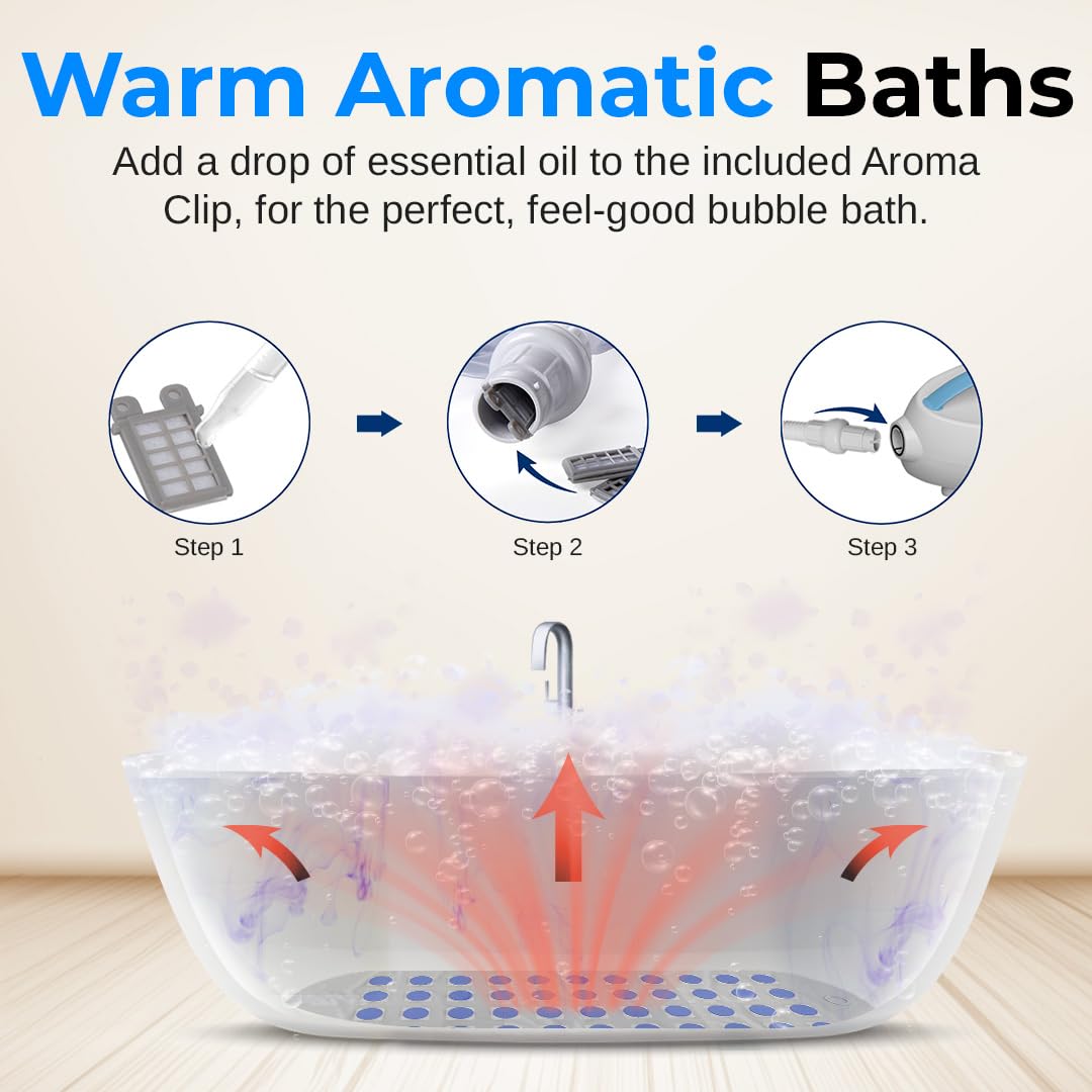 SereneLife Electric Bubble Massage Mat - Waterproof Full Body Massager with Heated Air Bubbles, Motorized Spa System & Essential Oil Aroma Clip - Relaxing Hydrotherapy for Home, Bath Tub, Pool - Blue