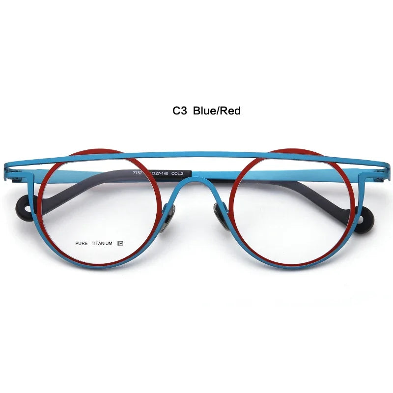 Stylish Unisex Full Rim Round Brow Line Double Bridge Titanium Eyeglasses Frame 47757 - Perfect for Reading, Work & Fashion Accessories