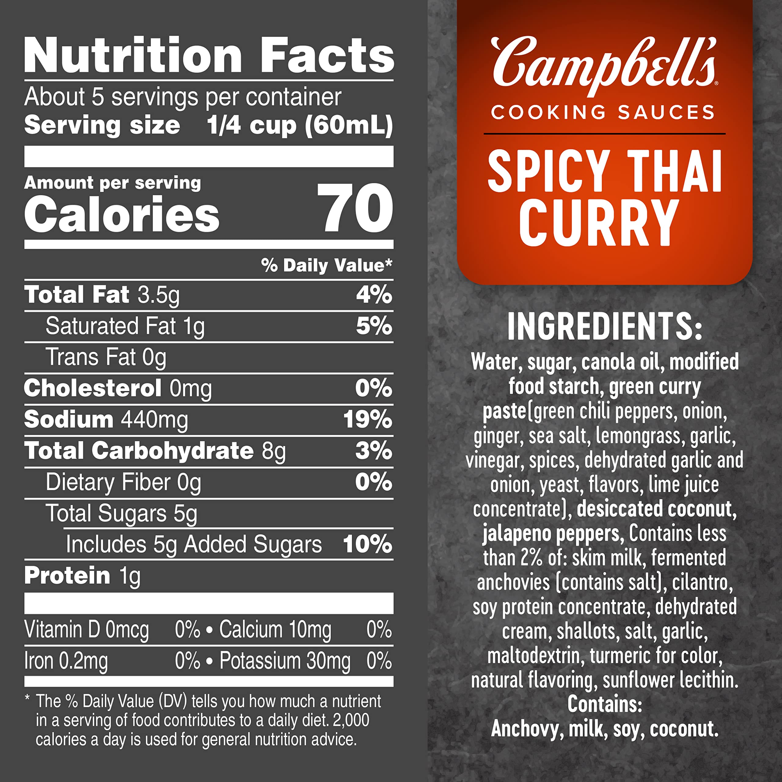 Campbell's Spicy Thai Curry Cooking Sauce - 11 Oz Pouch (Pack of 6) | Authentic Thai Flavors for Stir-Fry, Noodles & Rice Dishes | Quick & Easy Meal Solution