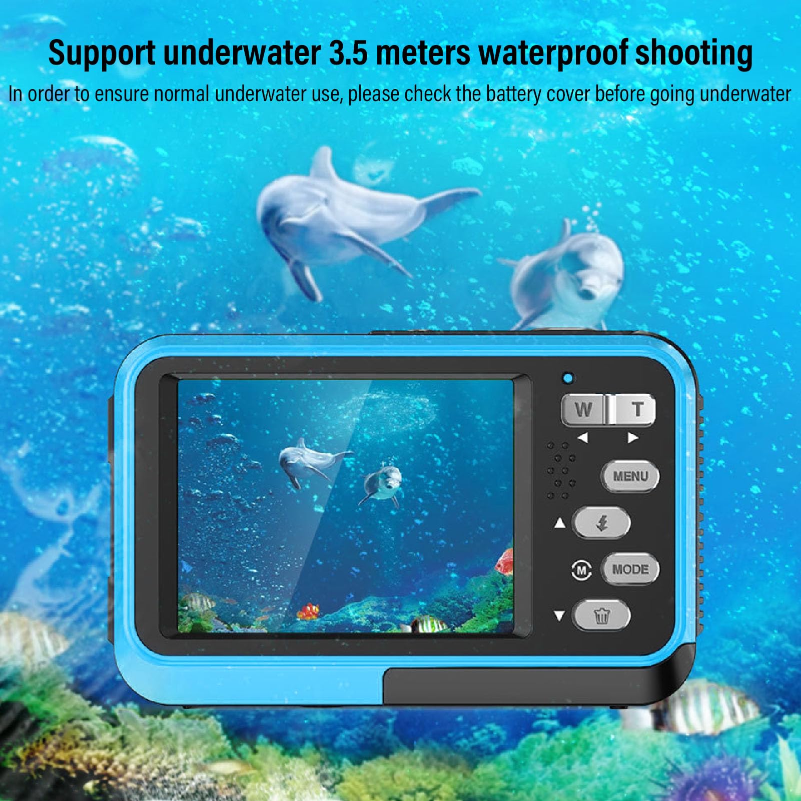 4K Underwater Camera with Autofocus - 48MP HD Dual Screen, 11FT Depth for Snorkeling & Diving | Compact Floatable Digital Camera for Selfies & Adventure (Blue) - Perfect for Beach Vacations, Pool Parties & Marine Exploration