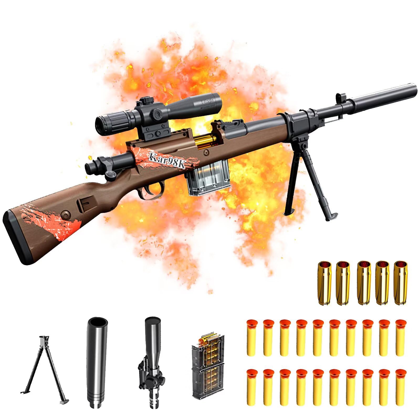 Kids Toy Pistol Gun - Soft Foam Blaster with Safe Foam Balls | Sniper Rifle Style 98K Toy Gun for Children | Outdoor Play, Nerf Battle Games & Birthday Gifts