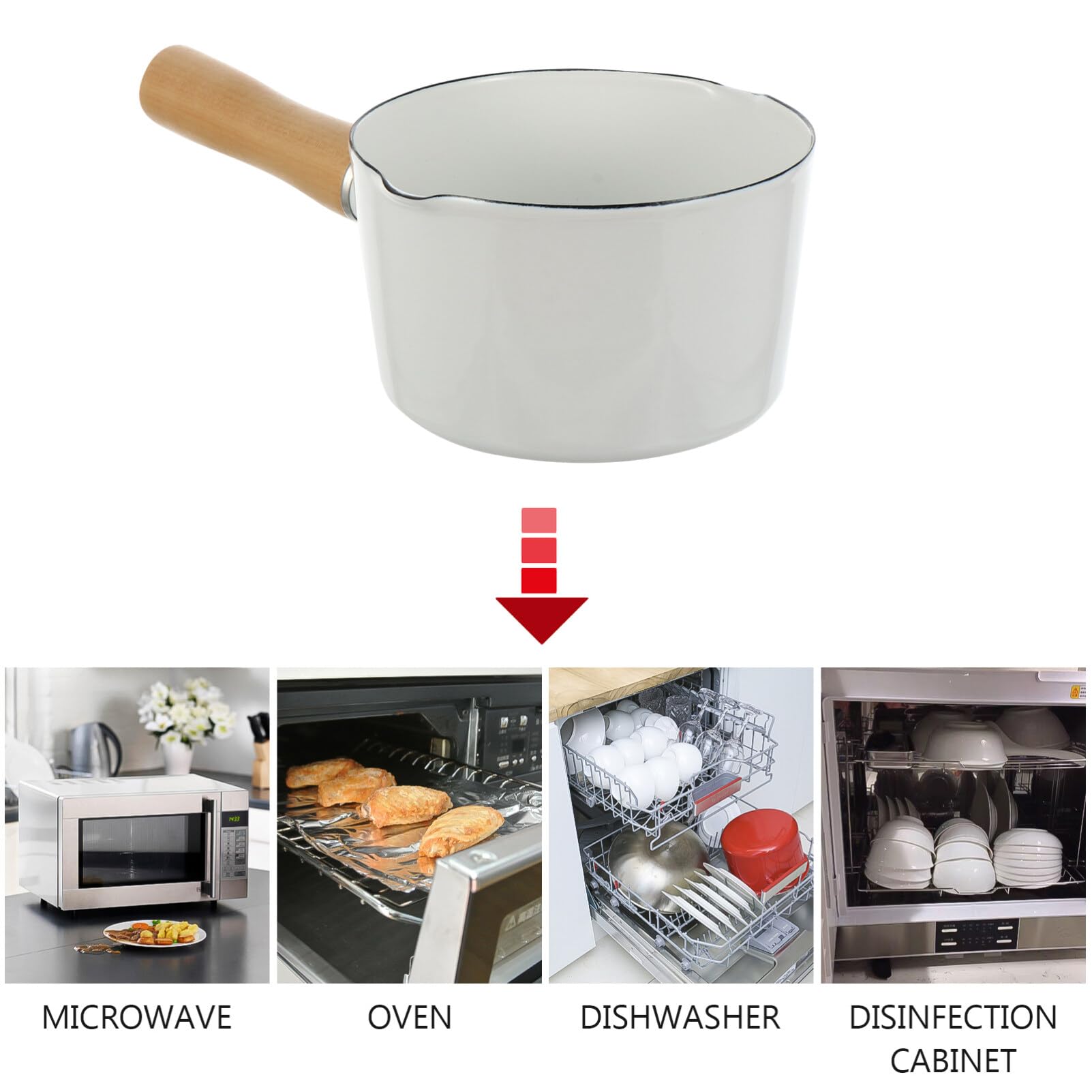**Cabilock Ceramic Saucepan - Small Enamel Milk Pot with Wood Handle for Melting Chocolate, Butter, Candy & Candle Making - Perfect for Coffee Warmer, Soup, and Milk Boiling (Ideal for Kitchen, Baking & DIY Crafts)**