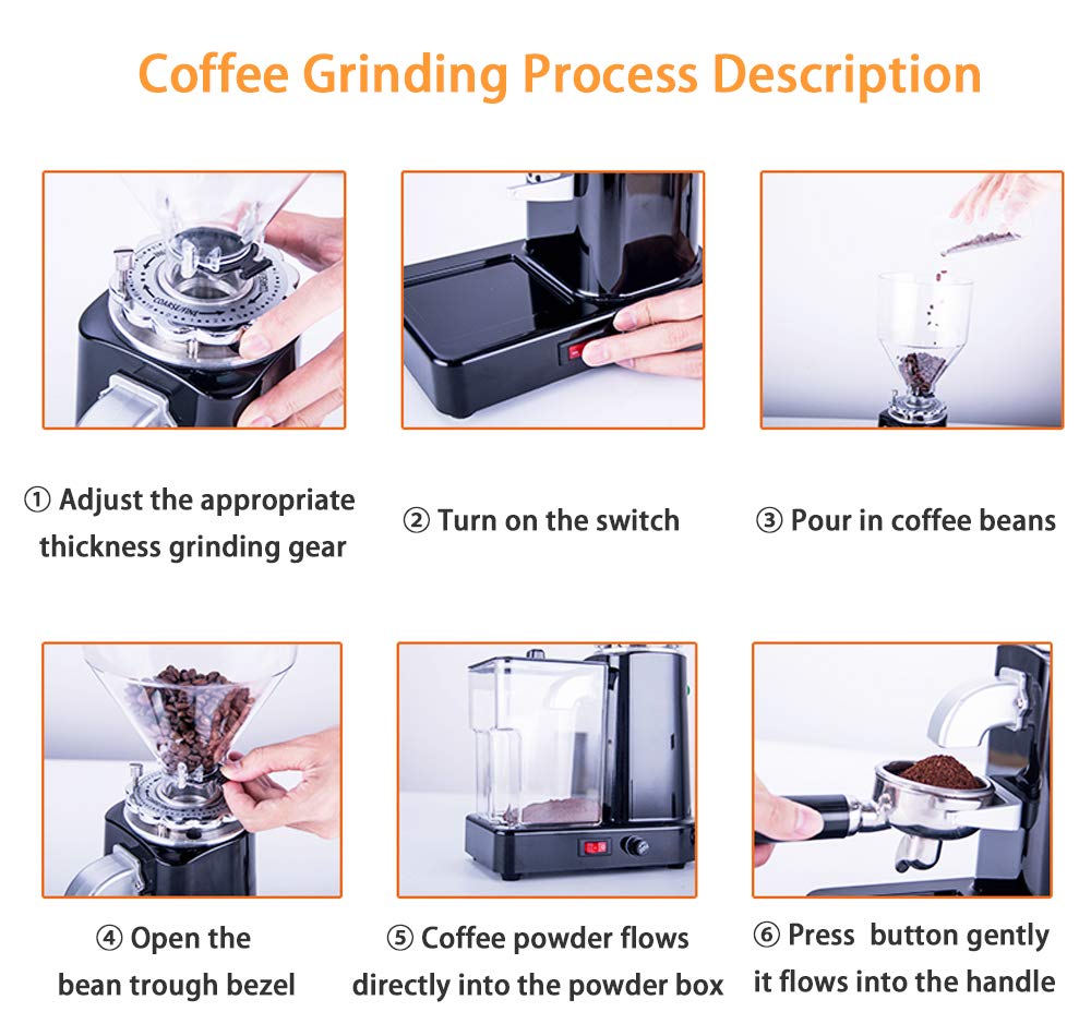 Huanyu Electric Coffee Grinder 1000G - Professional Automatic Burr Grinder for Beans, Nuts & Spices - 200W Stainless Steel Mill with 19 Adjustable Grind Settings (110V, Red) - Perfect for Home, Office & Coffee Shops