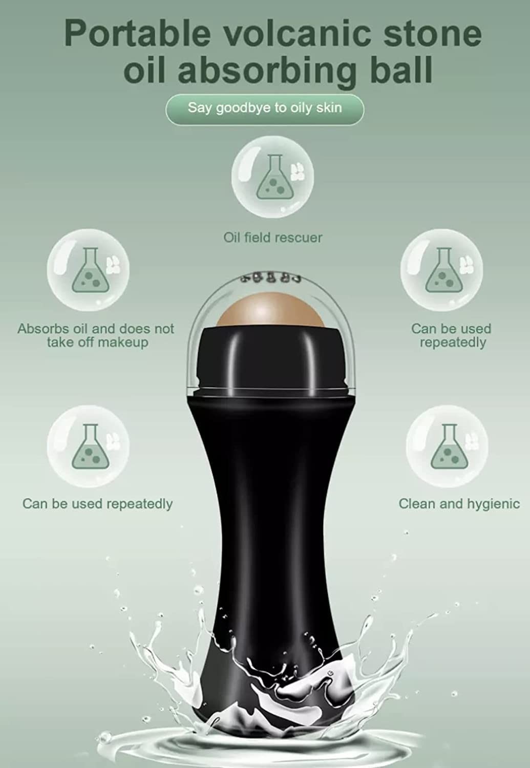 DHYANI Volcanic Stone Face Roller for Oily Skin - Reusable Oil Absorbing Facial Roller with Makeup Sponge | Black | Perfect for On-the-Go Oil Control & Makeup Touch-Ups