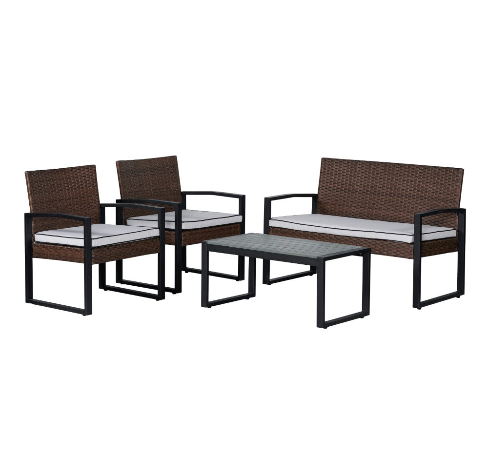 Elina 4-Piece Modern Coastal Faux Wicker Outdoor Patio Furniture Set - Water-Resistant Rattan Sofa & Coffee Table for Backyard, Poolside or Beach House Decor