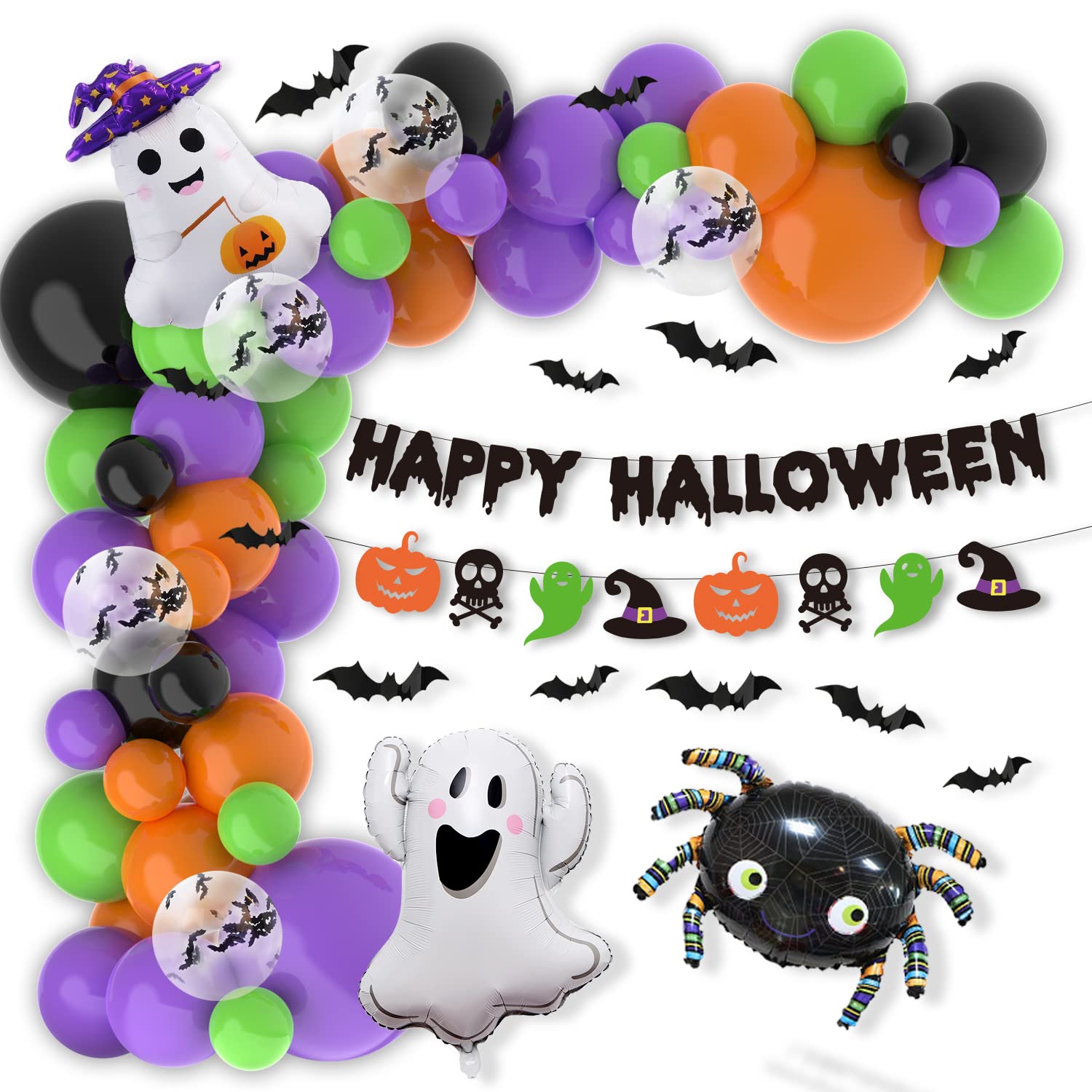 73 Pcs Halloween Balloon Garland Kit - Purple Ghost Theme Party Decorations for Kids | Spooky Halloween Party Supplies, Creepy Decor for Indoor & Outdoor Halloween Celebrations, Trick-or-Treat Events & Classroom Decor