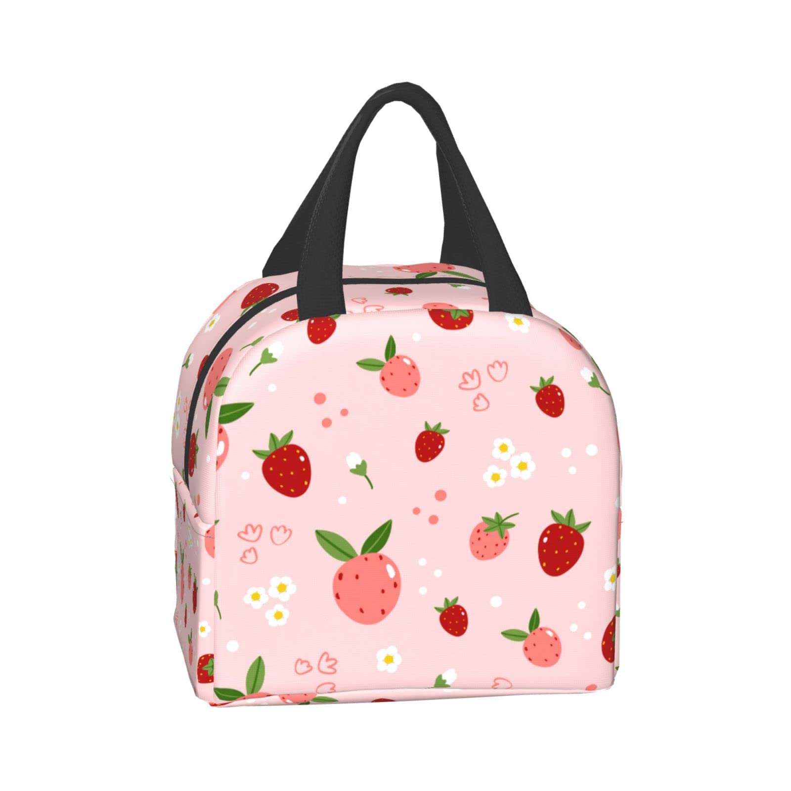 Ucsaxue Insulated Lunch Bag - Cute Strawberry & Floral Design Reusable Bento Box, Cooler Tote for Work, Picnic, Shopping - Perfect for Adults, Men & Women