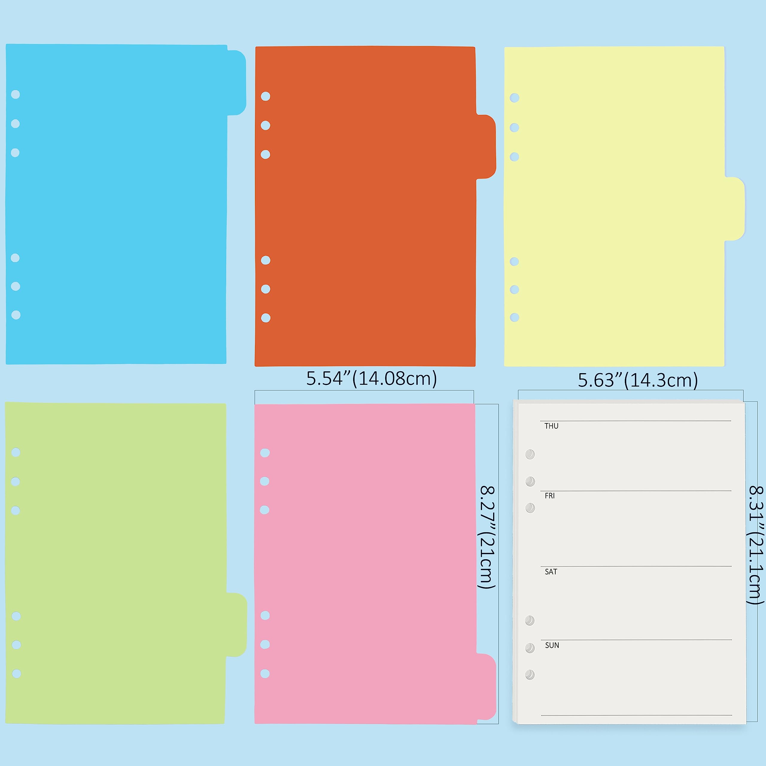 Harphia A5 6-Hole Binder Refill Set - 90 Sheets Weekly Planner Paper with Stickers & Dividers | Hole-Punched Refillable Notebook Inserts for A5 Binders | Perfect for Office, School, and Personal Organization