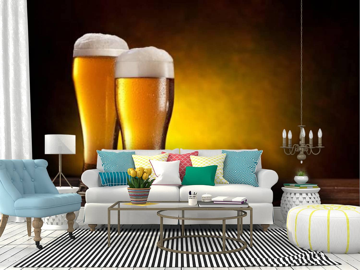 RECETHROWS Peel and Stick Wallpaper - Beer Foam on Glass Self-Adhesive Vinyl Wall Mural, Large Removable Wall Sticker for Home Bar, Kitchen, Man Cave & Office Decor
