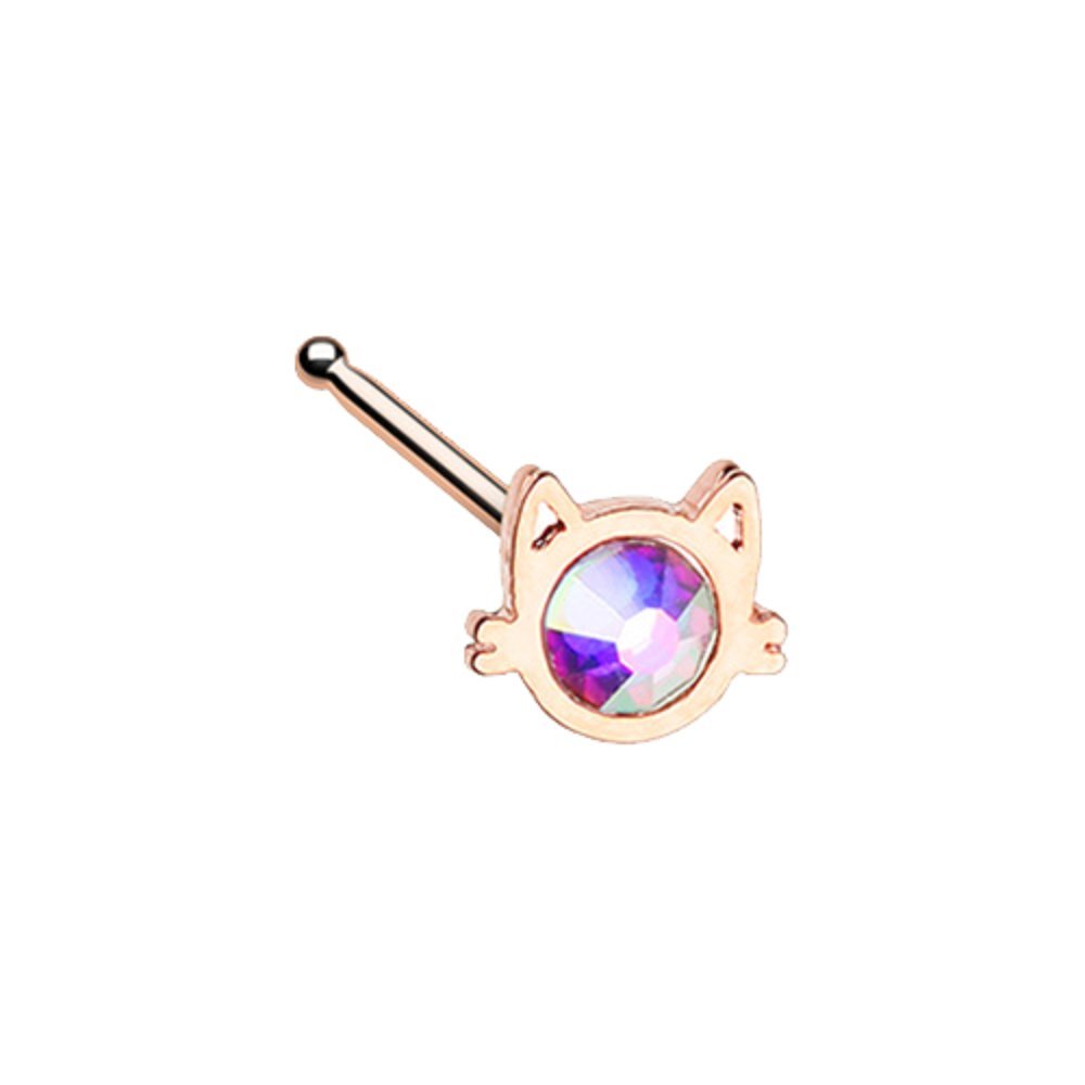 Rose Gold Iridescent Cat Silhouette Nose Ring - WildKlass Hypoallergenic Nose Stud for Women - Perfect for Parties, Festivals & Everyday Wear