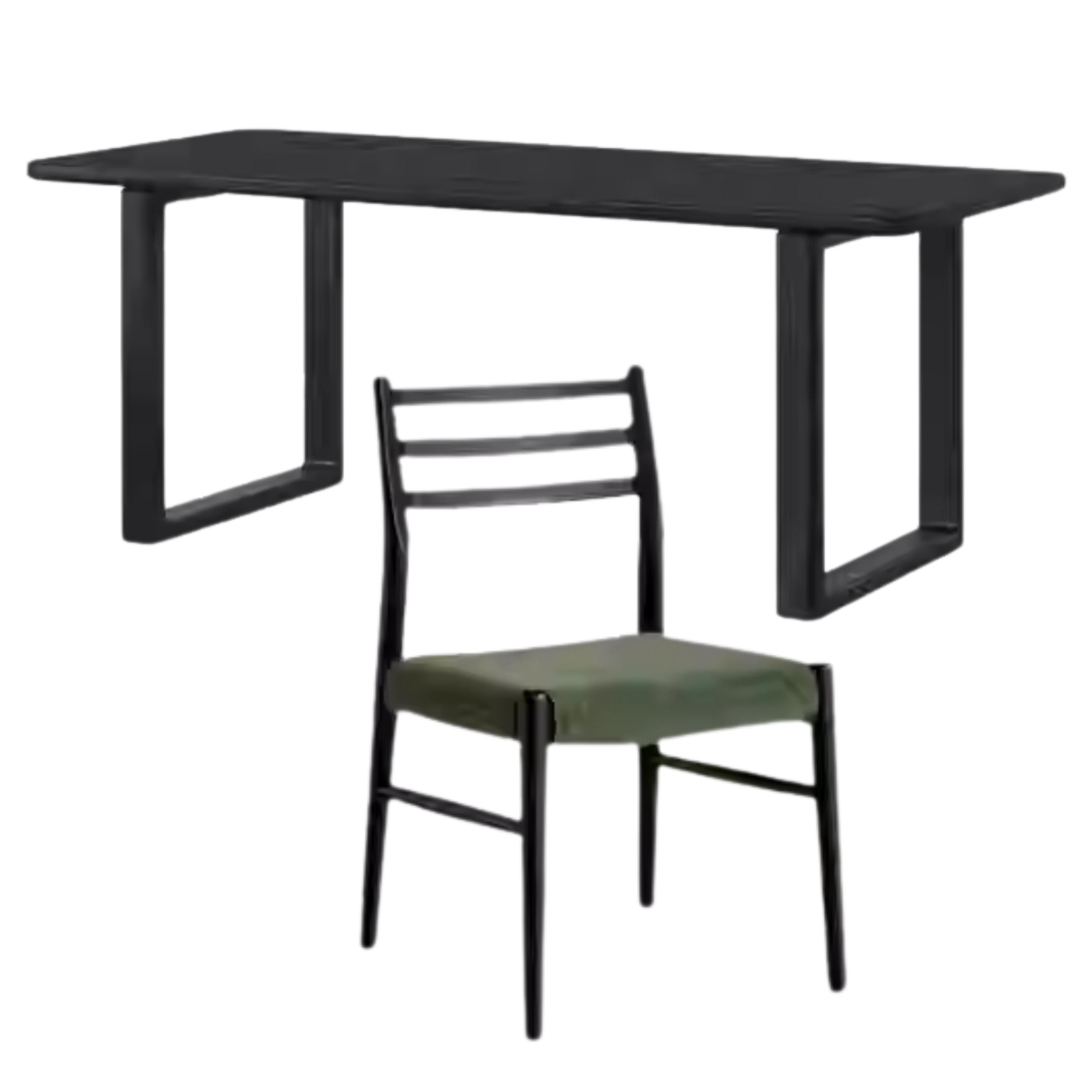 78.7x18.5x29.9 inch / 200x80x76 cm/ Black Color / Dining table with chairs 4pcs (upholstered chair moss green)