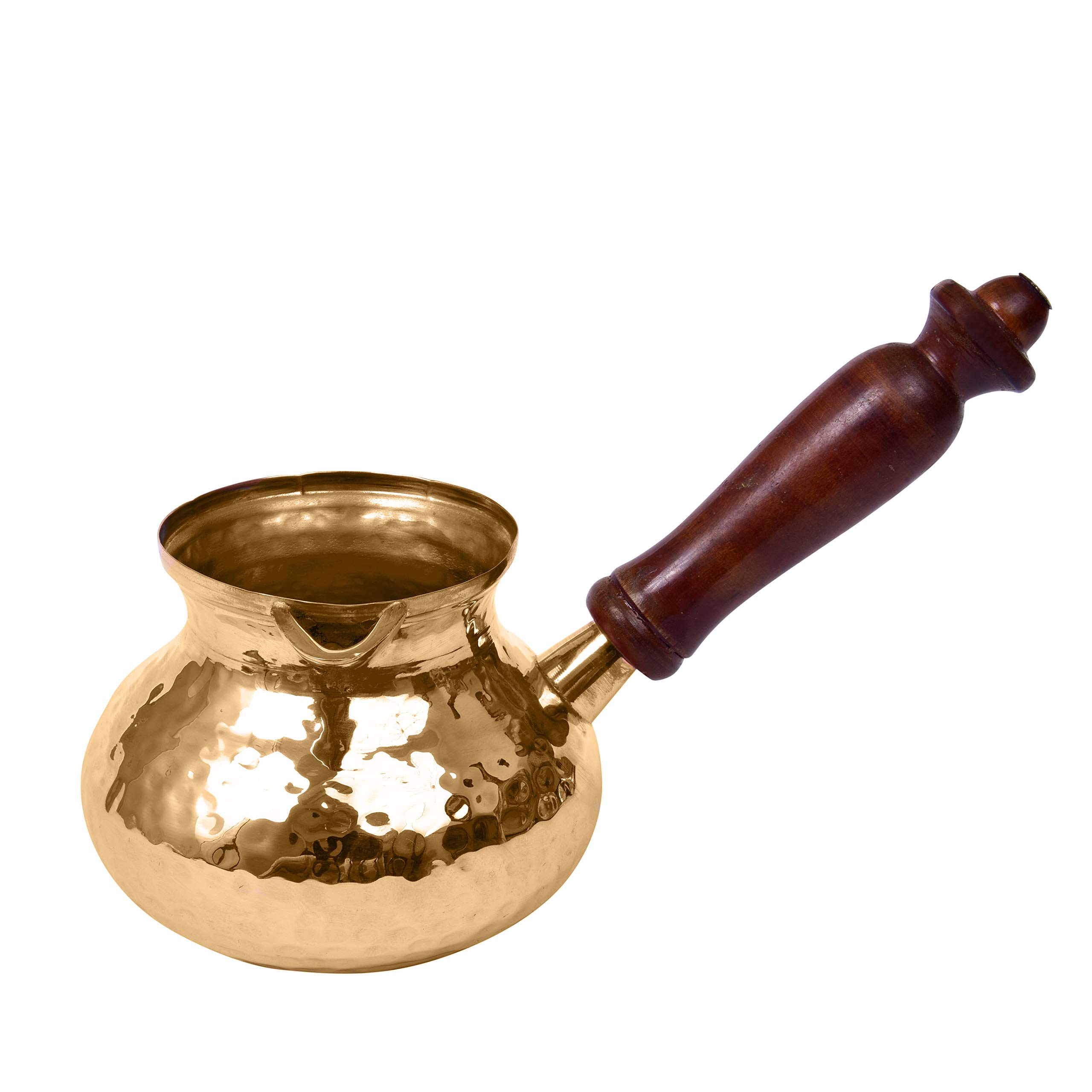 3 Inch Hammered Brass Turkish Greek Arabic Coffee Pot - Stovetop Coffee Maker for Kahwa, Kashmiri Tea & Tibetan Brews - 11 Oz Gold Traditional Kettle for Home, Cafe & Gifts - Perfect for Turkish Coffee, Greek Frappe & Middle Eastern Tea Ceremonies