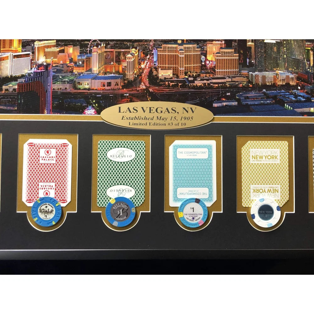 Authentic Las Vegas Hotel Casino Playing Cards & Poker Chips Collage - Framed Wall Art for Game Room Decor (Set of 10) - Perfect for Poker Lovers, Man Cave, and Casino Themed Home Decor