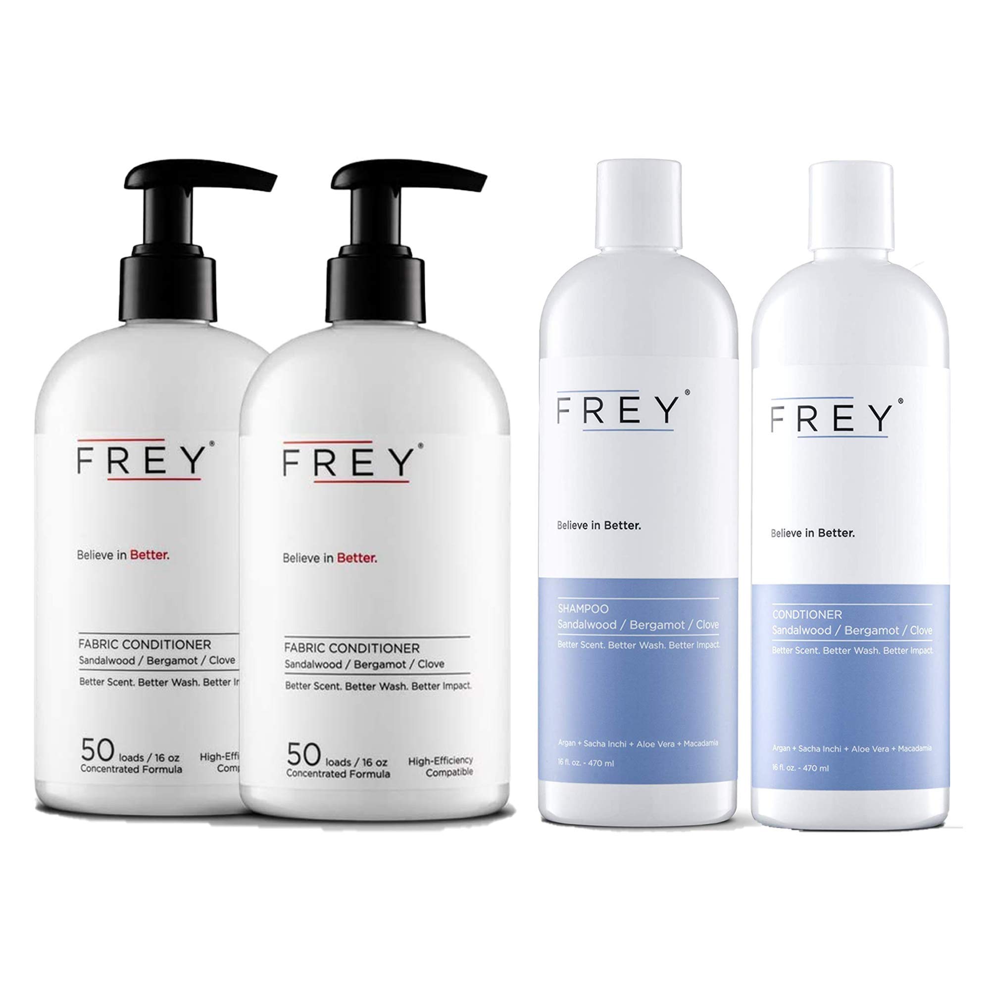 FREY Natural Liquid Fabric Softener & Organic Shampoo Conditioner Set | Eco-Friendly Laundry & Hair Care Bundle for Sensitive Skin | Perfect for Home, Travel & Sustainable Living
