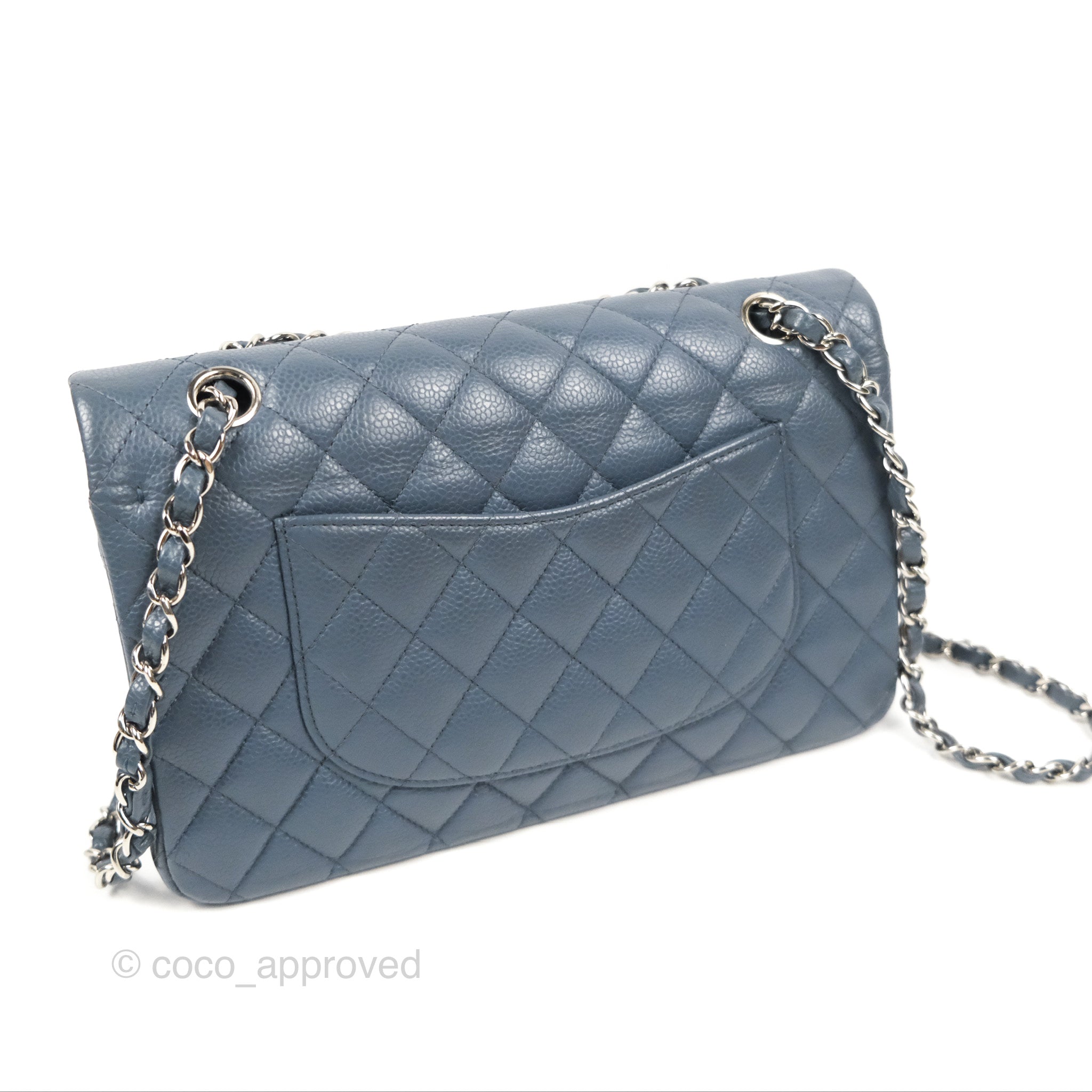 Chanel Classic Double Flap Quilted Medium/Large Handbag in Blue Caviar Leather with Silver Hardware - Perfect for Work, Evening Events & Luxury Fashion Accessories