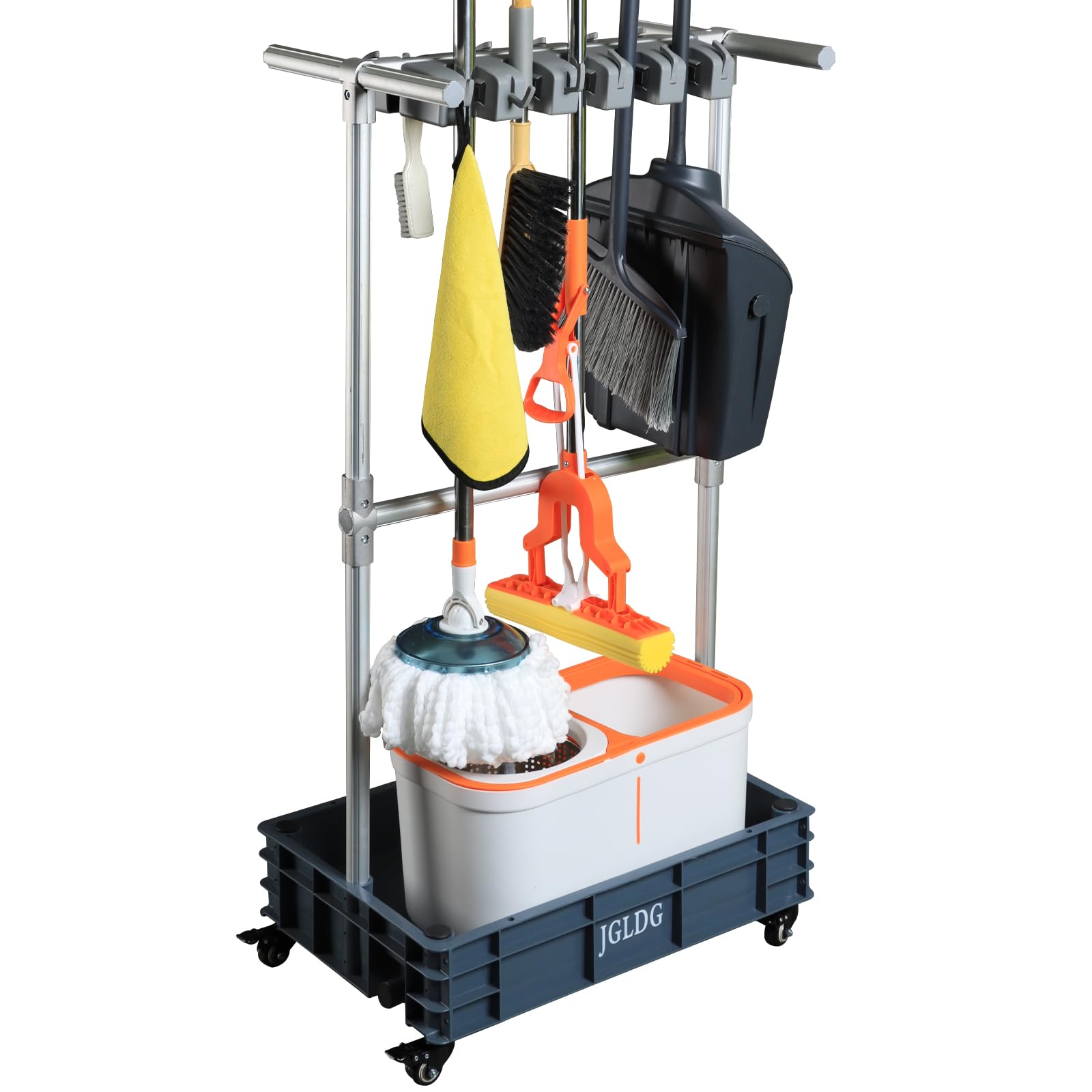 JGLDG Wall Mounted Mop and Broom Holder - Space Saving Cleaning Tool Organizer with Strong Adhesive for Kitchen, Bathroom & Garage Storage