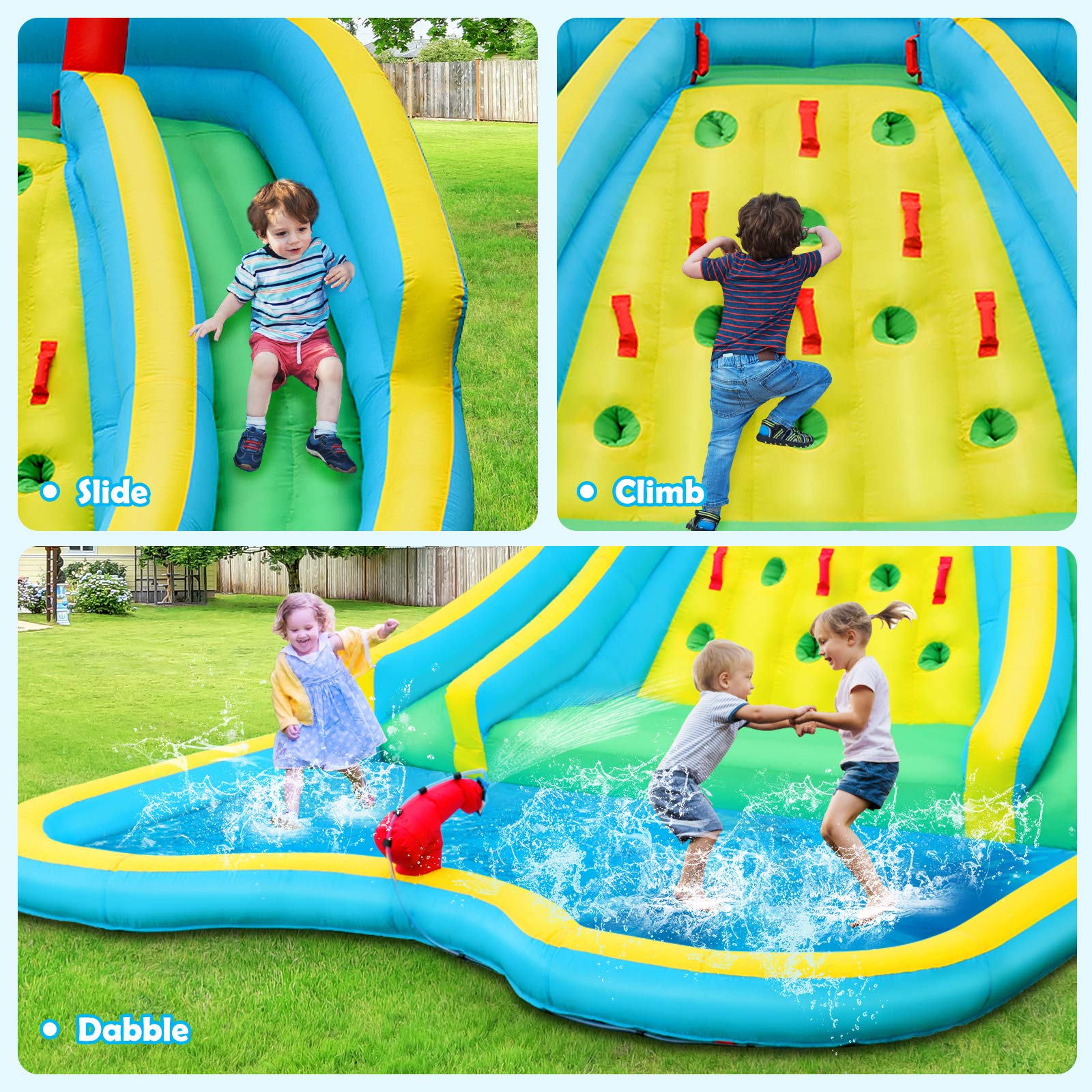 BOUNTECH 15x12FT Inflatable Water Slide Park for Kids - Dual Racing Slides, Heavy Duty Climbing Wall, Backyard Water Play Inflatable for Outdoor Summer Fun | Perfect for Birthday Parties, Family Gatherings & Backyard Water Games