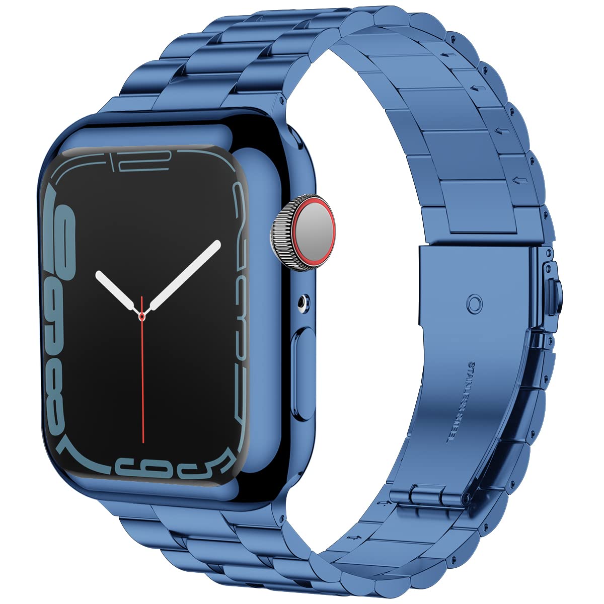 Premium Stainless Steel Apple Watch Band 41mm Compatible with Series 9/8/7 - Elegant Blue Metal Bracelet with Screen Protector Case for Women | Perfect for Workouts, Office Wear & Everyday Fashion Accessory
