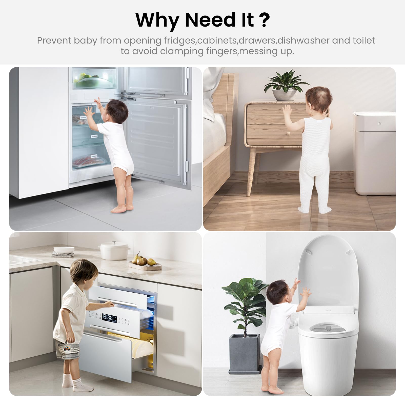 Child Safety Refrigerator Lock - No Drill Baby Proofing for Kitchen, Freezer, Cabinets & Drawers - Tool-Free Installation (Black, 1 Pack) - Perfect for Homes with Toddlers & Pet Safety