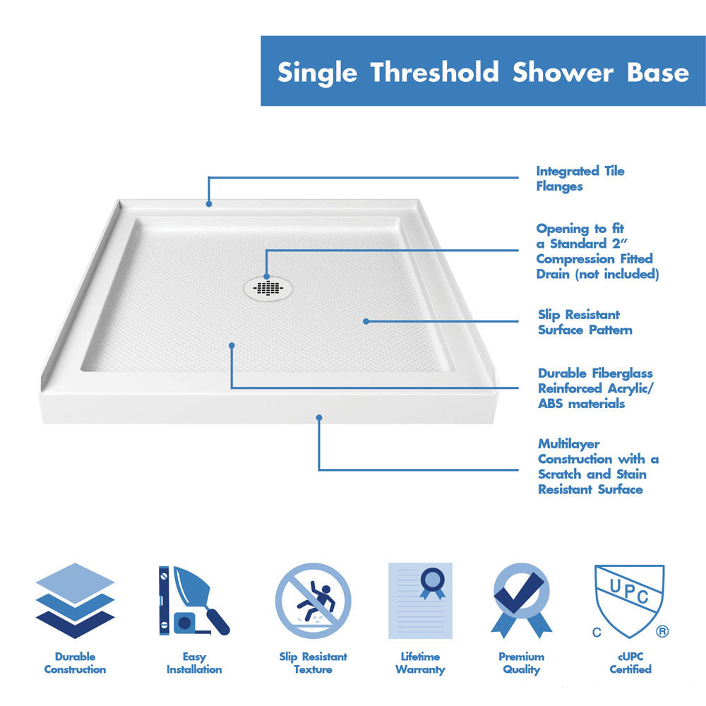 DreamLine Flex 32x32x74.75 Inch Semi-Frameless Pivot Shower Door & SlimLine Base Kit - Easy Installation for Modern Bathroom Renovation
