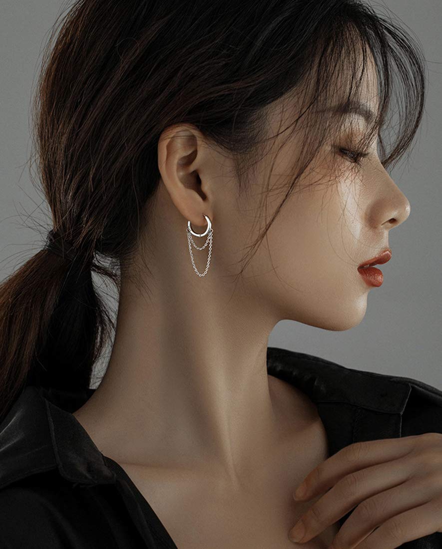 SLUYNZ 925 Sterling Silver Hoop Earrings for Women - Dangle Drop Huggie Earrings with Tassel Chain | Perfect for Parties, Weddings & Everyday Wear