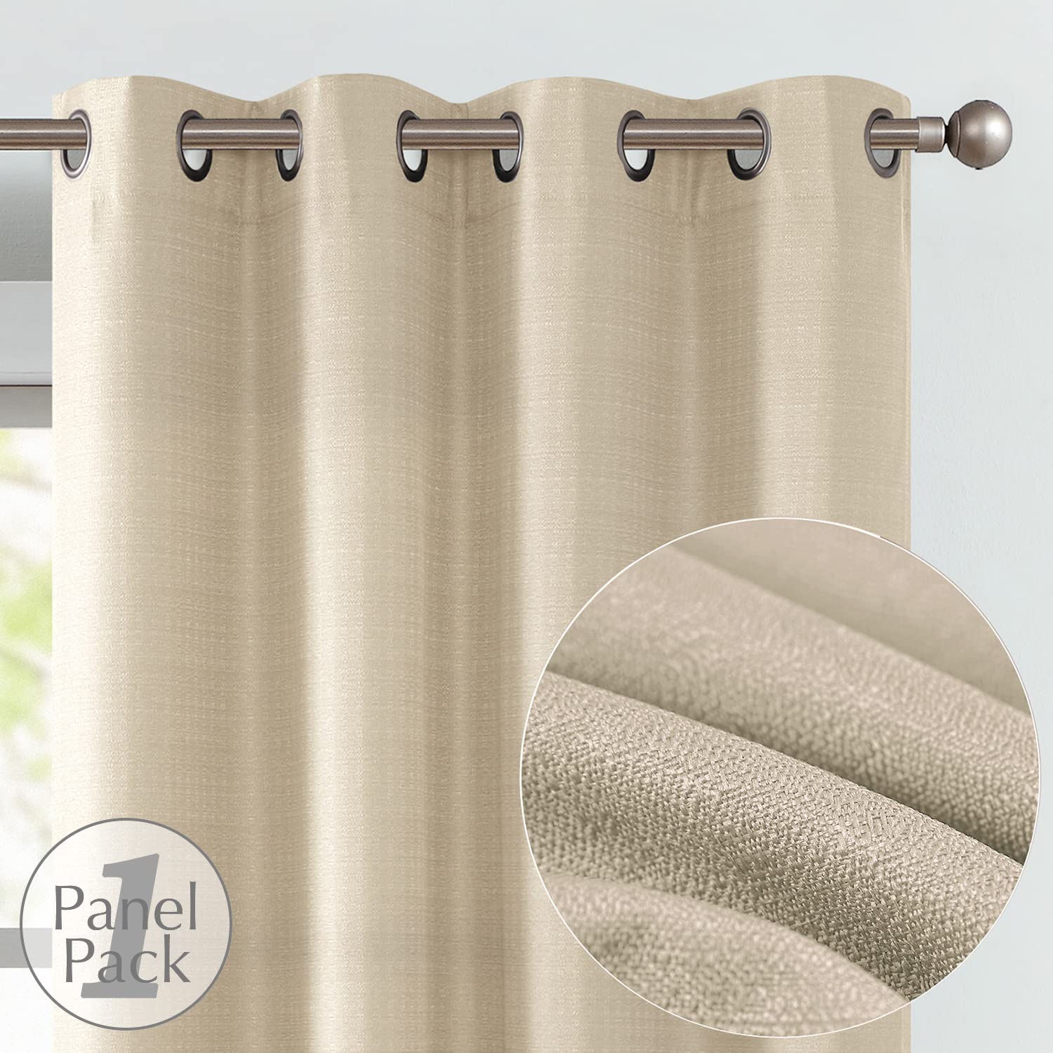 Jinchan 100% Blackout Curtains - 63 Inch Thermal Insulated Grommet Curtain Panel in Beige for Bedroom & Living Room | Light Blocking, Energy Saving & Noise Reducing Window Treatments for Better Sleep & Privacy