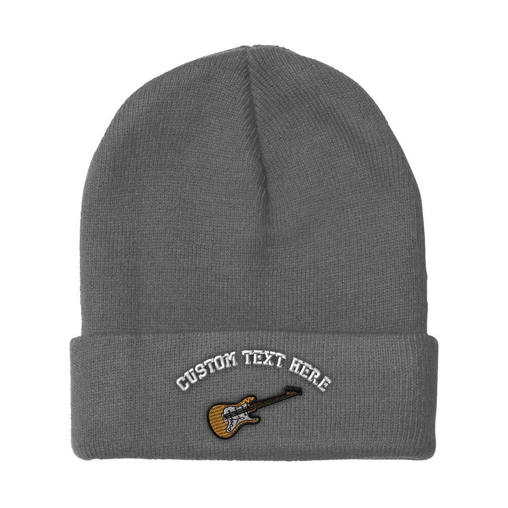 Custom Embroidered Acrylic Skull Cap Beanie - Winter Hats for Men & Women with Electric Guitar Brown Design - One Size Fits All - Perfect for Cold Weather, Outdoor Activities & Music Lovers