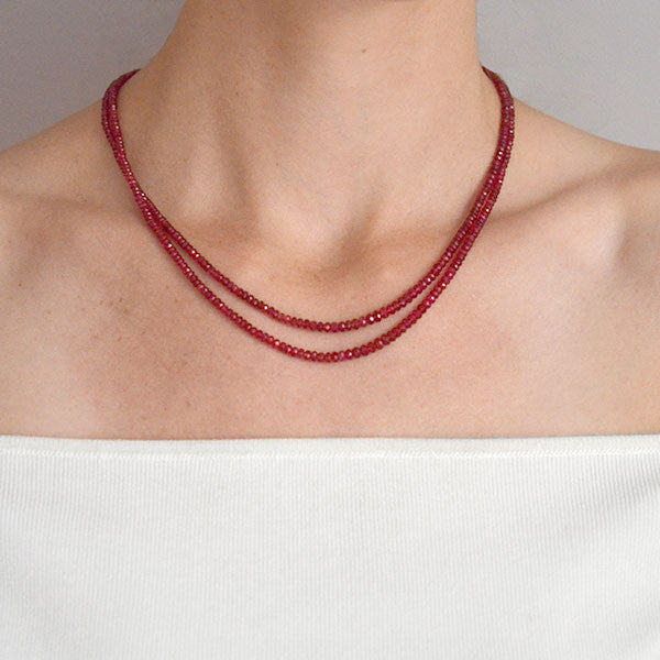 14K Gold Faceted Rubellite Bead Necklace - 2 Strand Estate Jewelry for Women, Elegant Gift for Anniversary & Special Occasions