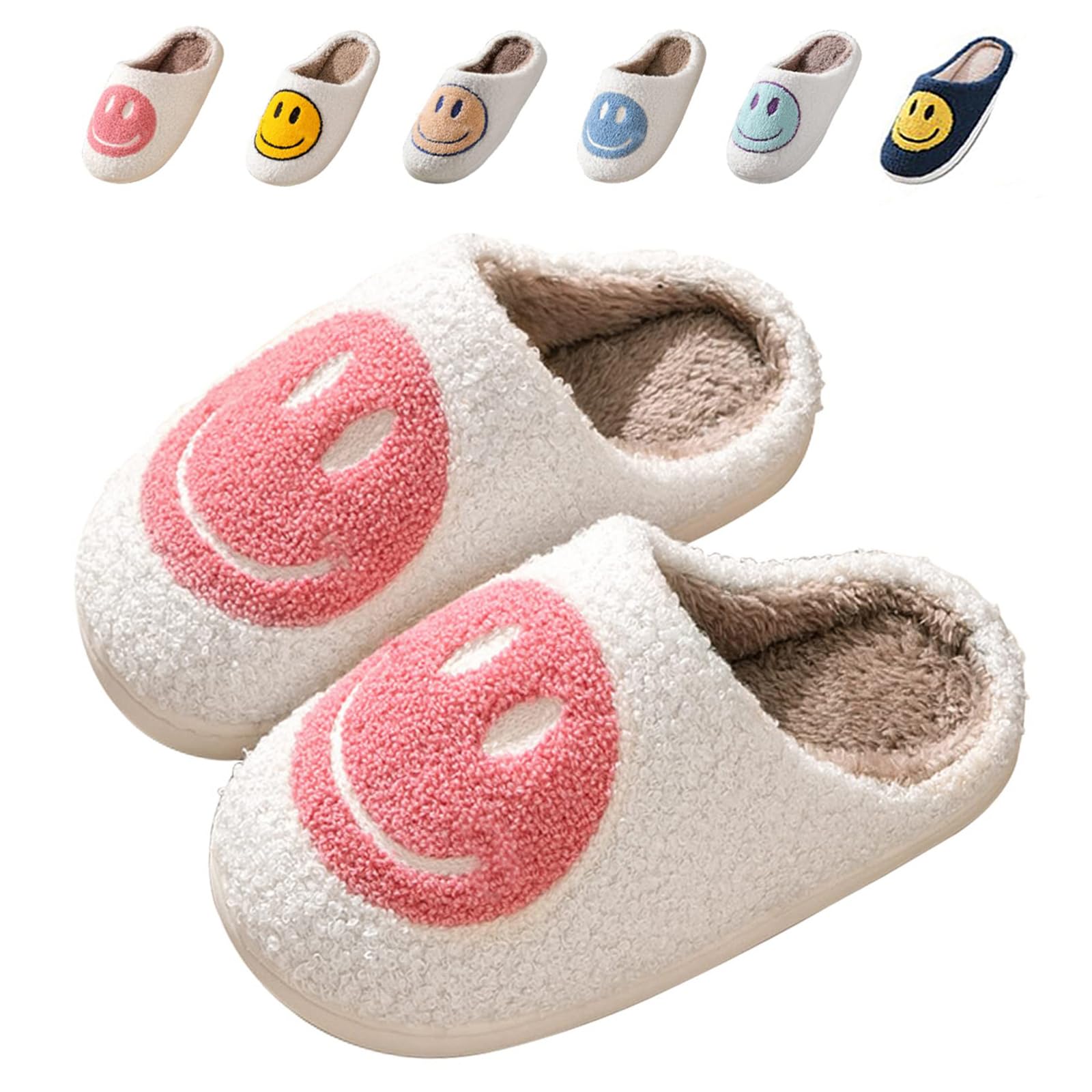 Happy Face Slippers for Kids - Soft Plush Memory Foam Indoor/Outdoor House Shoes for Boys & Girls | Cozy Fuzzy Slip-On Slippers with Cute Smile Design - Perfect for Home, School, and Playtime