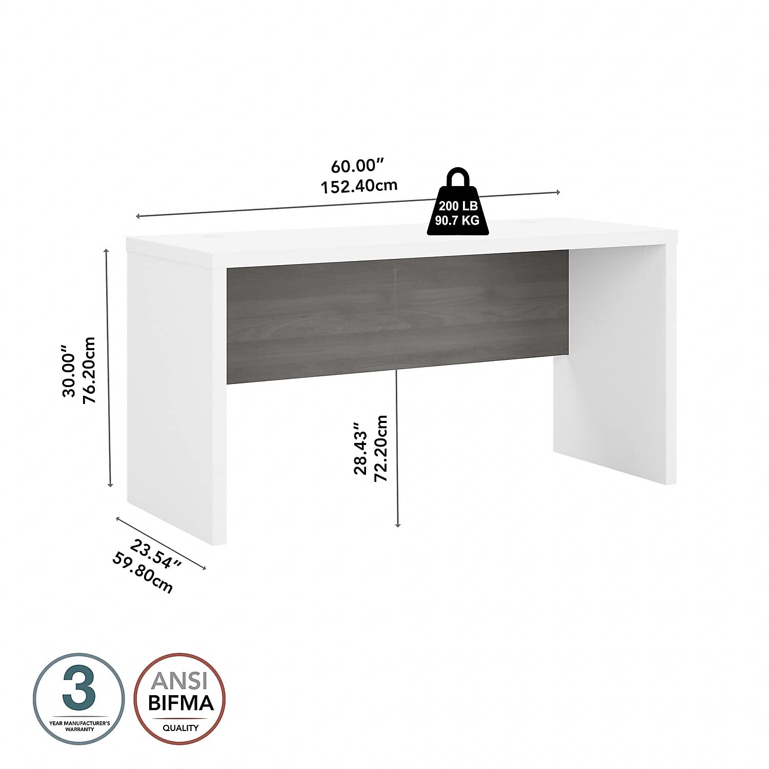 Bush Furniture Credenza Office Table with Wire Management | Echo Collection Computer Desk for Home Office - Easy Assembly (60W x 24L x 30H) | Perfect for Small Spaces & Home Office Organization