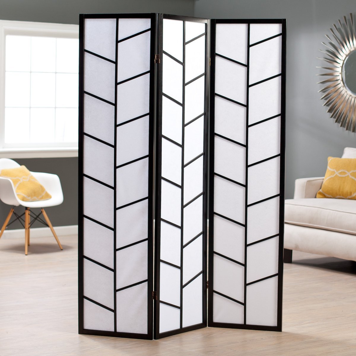Roundhill Furniture 3 Panel Black Climbing Screen Room Divider - Privacy Partition for Home, Office & Nursery | Space Separator for Living Room, Bedroom & Studio