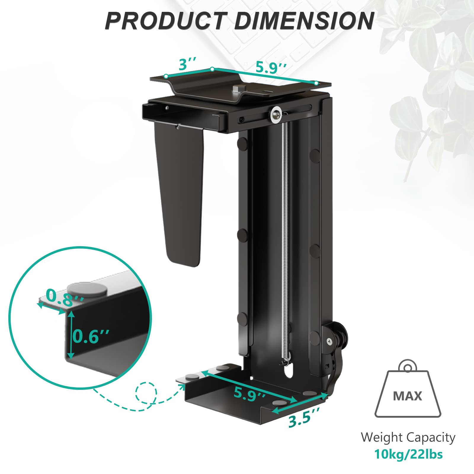 WALI Under Desk Computer Mount - Adjustable PC Case Holder with 360° Swivel & Secure Lock System (PCH001, Black) | Perfect for Home Office & Gaming Setup Space Saving Solution