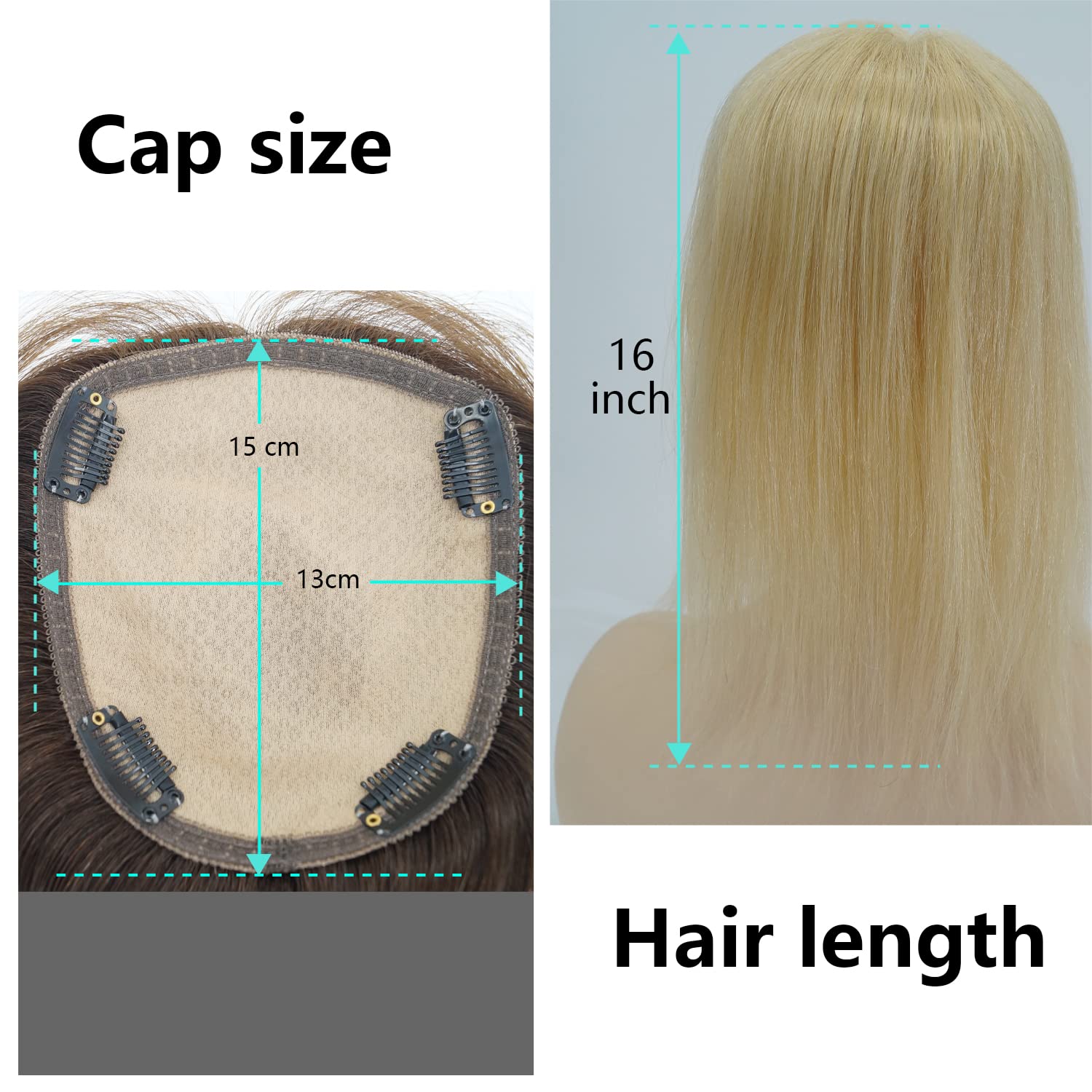 13x15cm Human Hair Silk Base Hair Topper for Women with Thinning Hair & Grey Hair - 4 Clip-In Extensions (#613 Bleach Blonde, 16 Inch) - Perfect for Daily Wear, Parties & Special Occasions