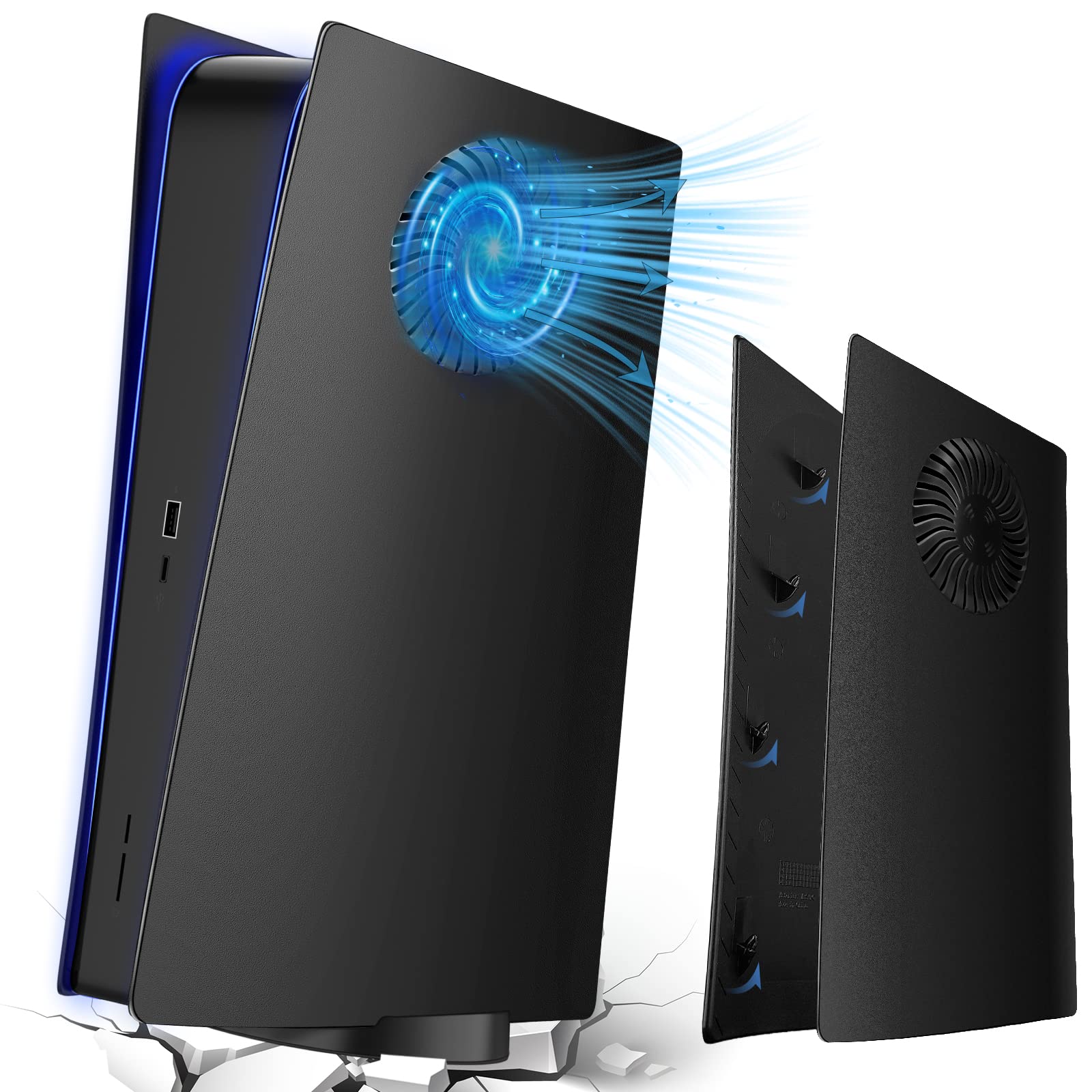 PS5 Digital Edition Faceplate Cover - Black ABS Hard Shell Replacement Plate with Cooling Vents | Side Plates for PS5 Console | Perfect for Gaming Setup & Console Protection