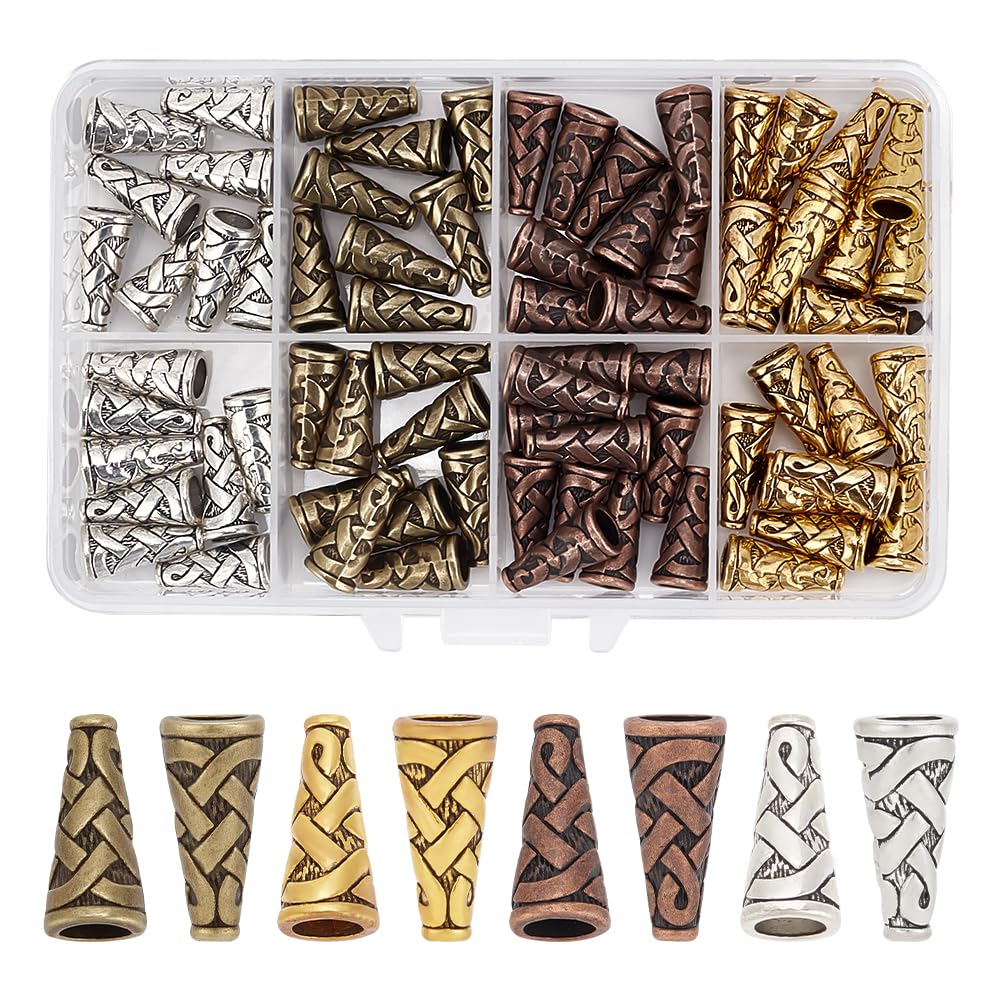 80pcs 4 Colors Tibetan Metal Cone Beads for Jewelry Making - 18x8mm Earring Cones, Spacer Beads & End Caps - DIY Earrings, Pendants & Crafts (1mm Hole) - Perfect for Boho, Ethnic & Handmade Jewelry Designs