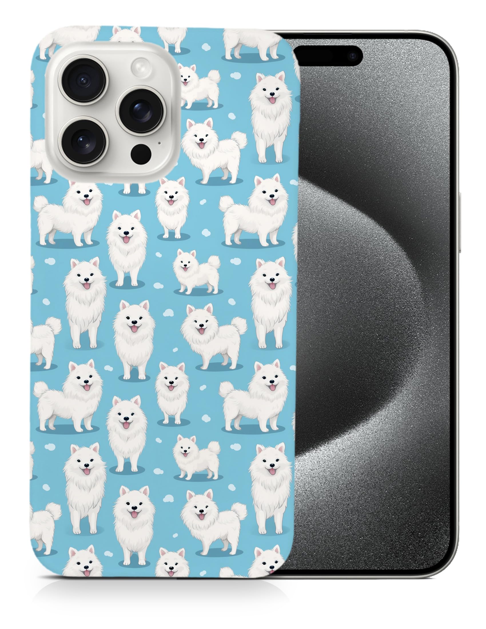 American Eskimo Dog Puppy Pattern Polycarbonate Phone Case for Apple iPhone 15 Pro Max - Durable Protective Cover with Cute Canine Design for Everyday Use & Travel