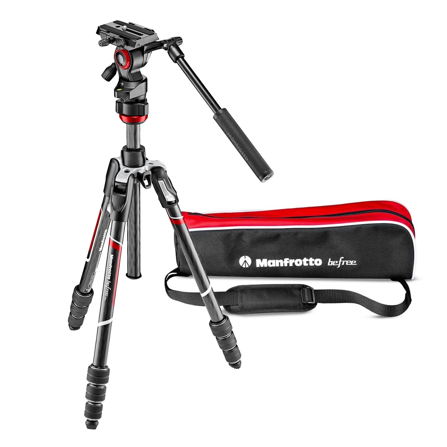 Manfrotto Befree Live 4-Section Carbon Fiber Video Tripod with Fluid Head - Lightweight Travel Tripod for DSLR Cameras, Mirrorless Cameras & Video Shooting - Perfect for Vlogging, Live Streaming & Outdoor Photography (Black/Silver)