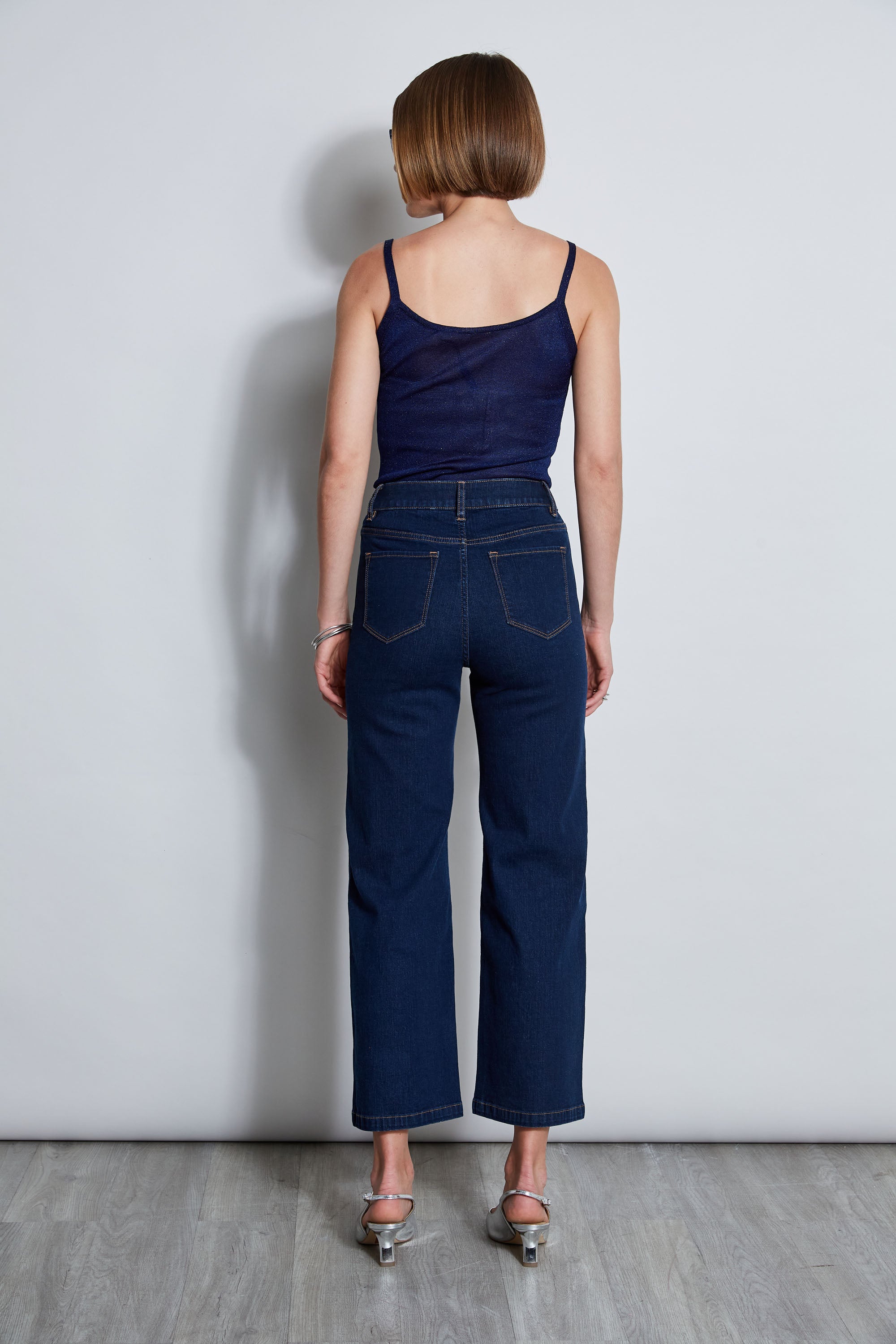 Women's High Waist Wide Leg Jeans E7012204 - Dark Wash Denim Pants for Casual & Office Wear