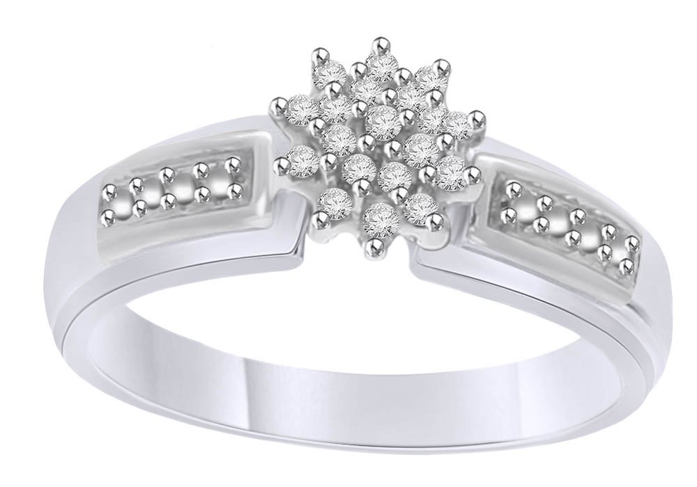14K Gold Over Sterling Silver AFFY White Natural Diamond Accents Engagement Cluster Ring - Perfect for Proposals, Anniversaries & Special Occasions