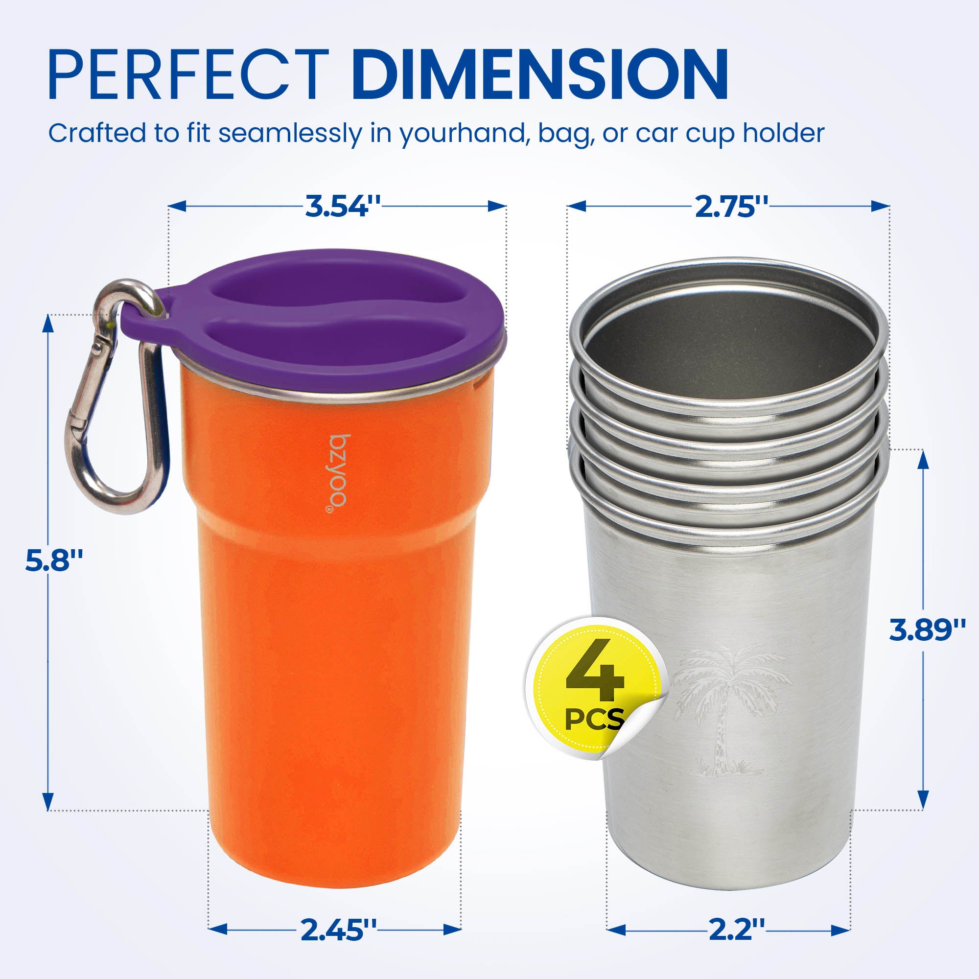 Premium Stainless Steel Camping Cup Set with Hooks - 3-Piece Nesting Design, Durable & Lightweight for Outdoor Adventures (Orange) | Perfect for Hiking, Backpacking, and Travel Accessories