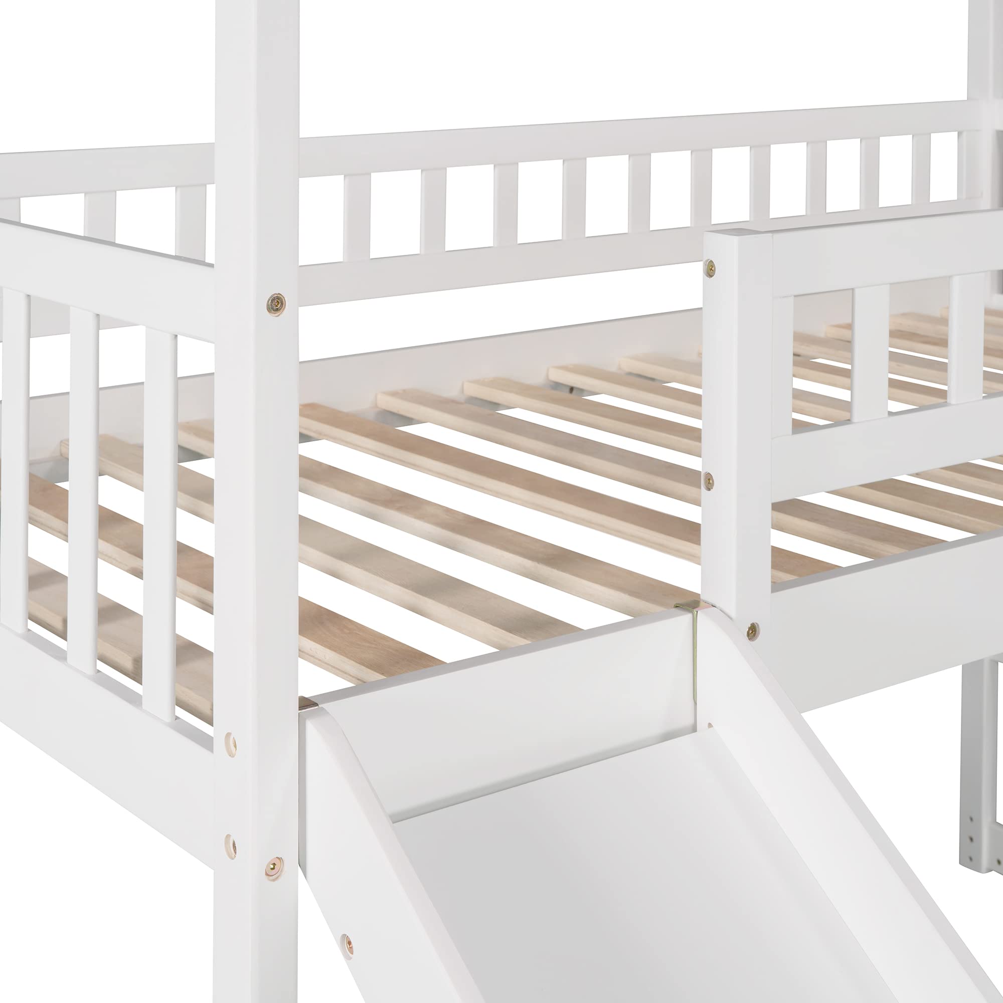 Harper & Bright Designs Twin Loft Bed with Slide, Storage, Stairs & Roof - Wooden Kids Loft Bed Frame for Boys & Girls - Perfect for Small Rooms, Playrooms & Sleepovers (Twin Size, White)