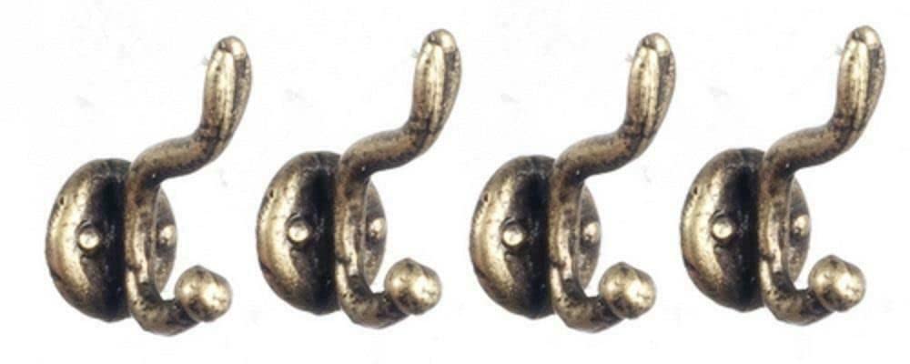 Melody Jane Dollhouse Antique Brass Coat Hooks - 1:12 Scale Miniature Hall Cloakroom Accessory for Victorian Dollhouse Decor & DIY Miniature Projects