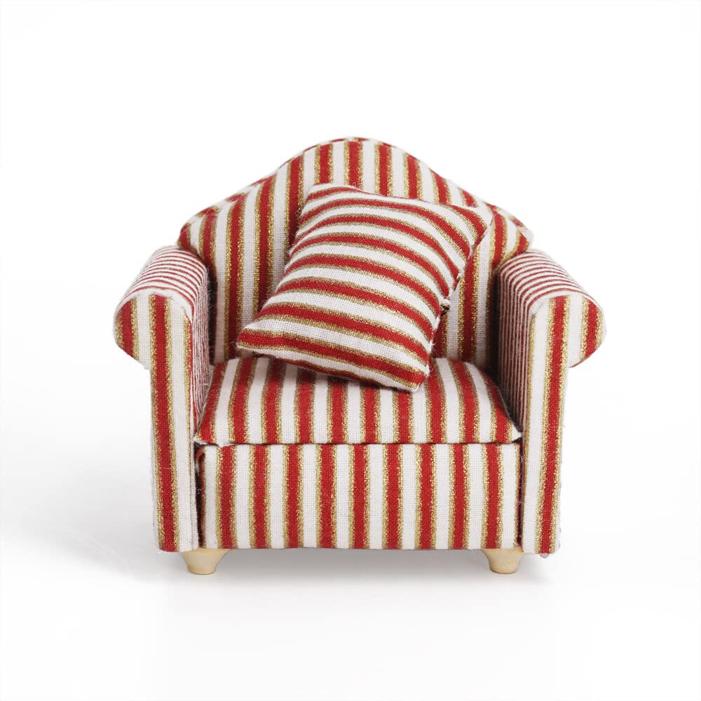 1/12 Scale Miniature Chair Armchair - Striped Dollhouse Furniture Accessories for Model Scenes & DIY Crafts | Odoria Brand