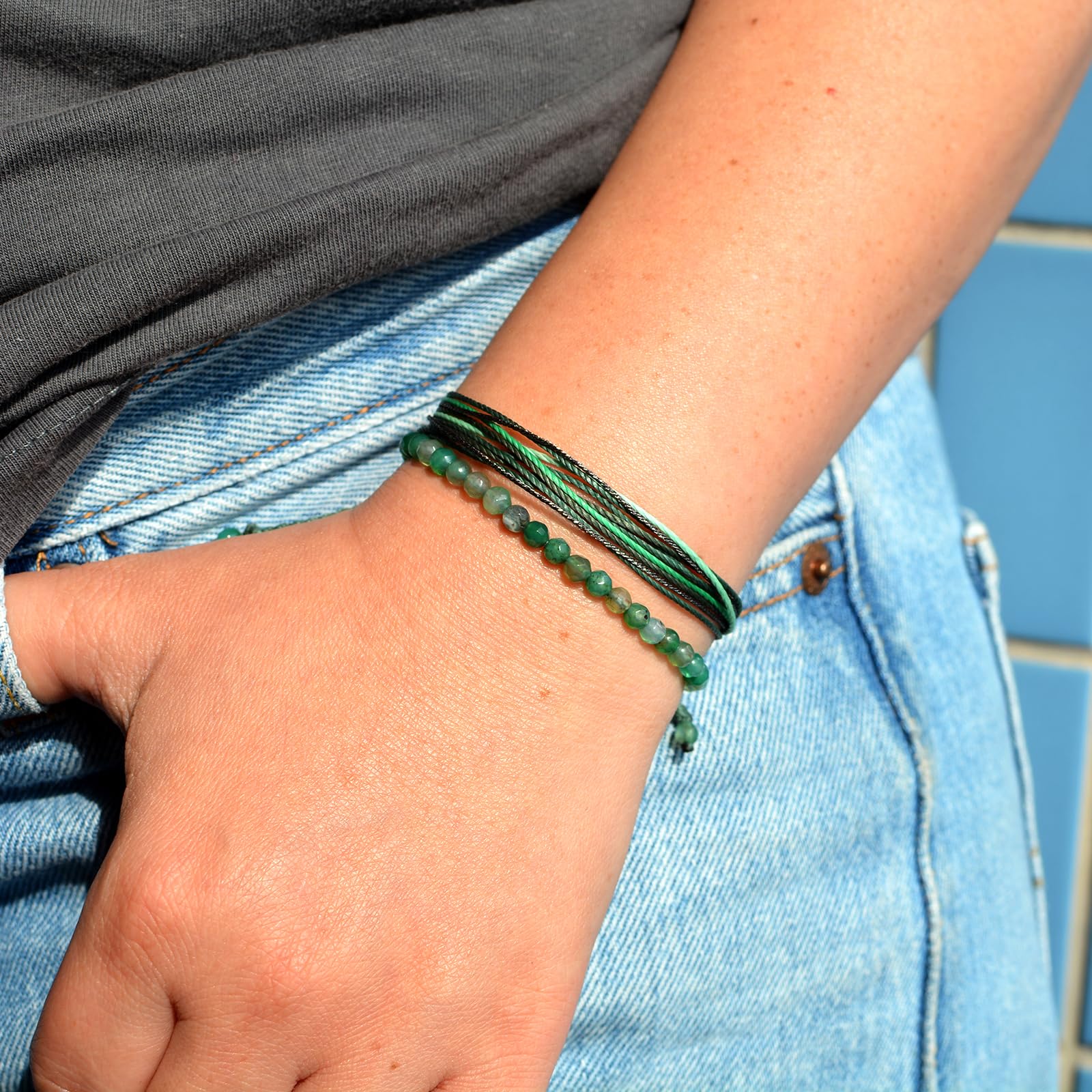 Mezcla Vida Agate Beaded Bracelets for Women - Adjustable String Bracelet Set with Natural Stones, Boho Style Jewelry Gift for Friends (Green, 2 Pack) | Perfect for Yoga, Meditation, and Everyday Boho Fashion